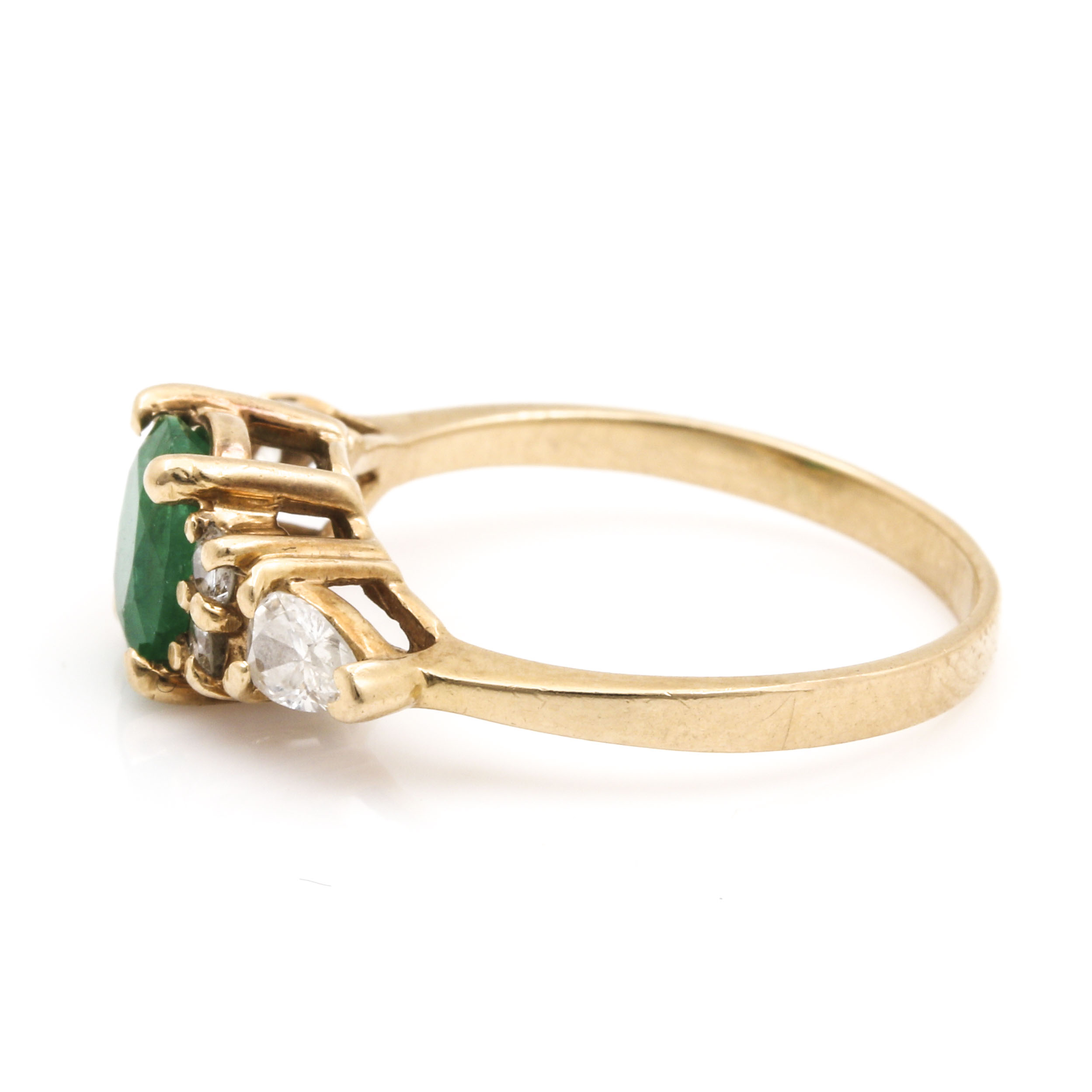 14K Yellow Gold Emerald and Diamond Ring