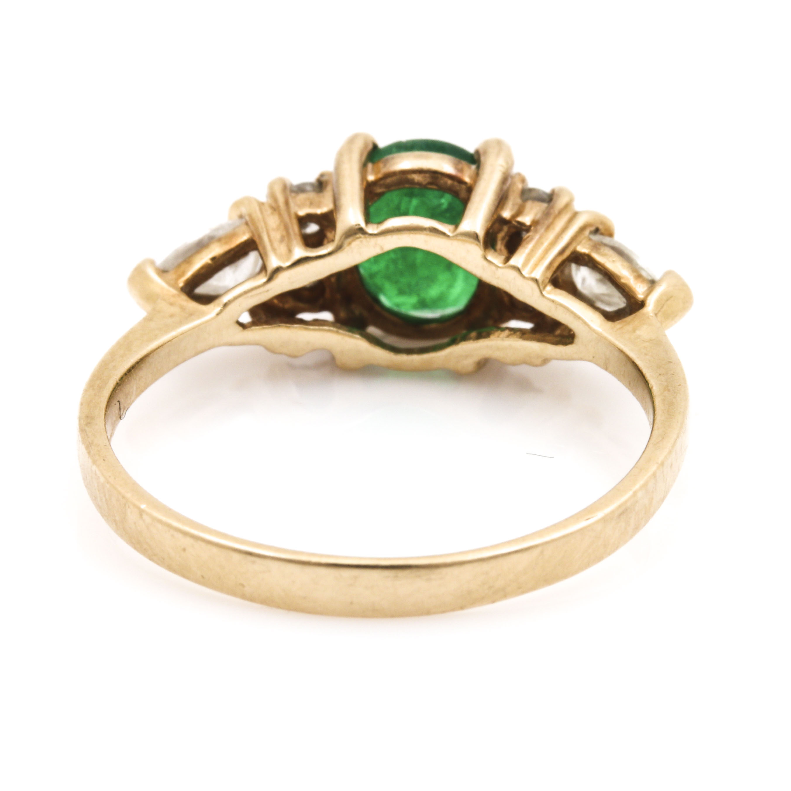 14K Yellow Gold Emerald and Diamond Ring