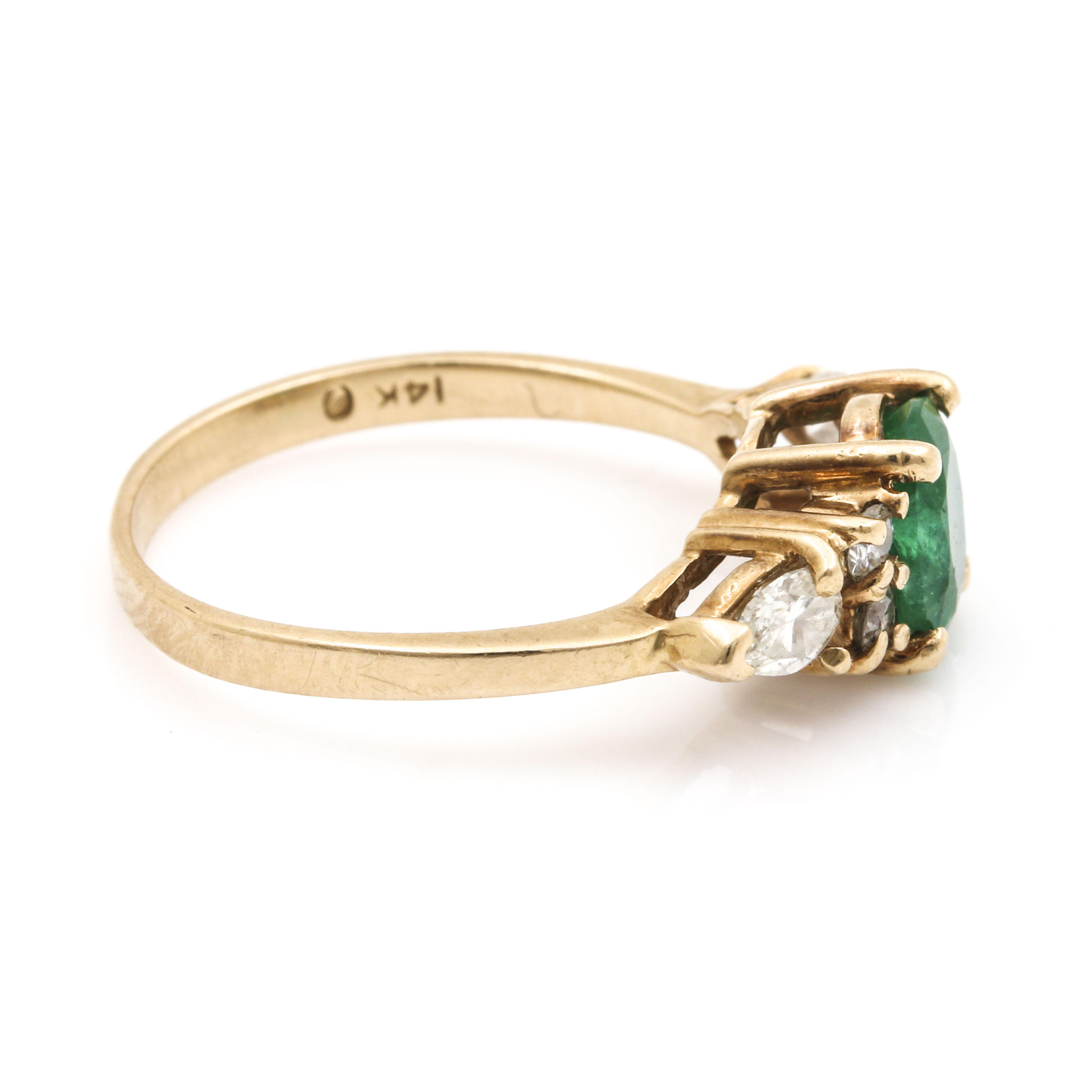 14K Yellow Gold Emerald and Diamond Ring
