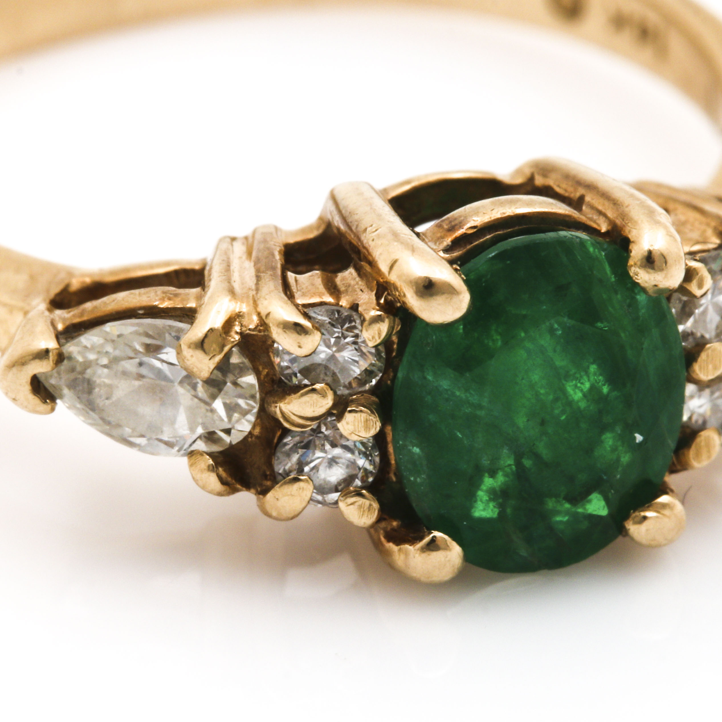 14K Yellow Gold Emerald and Diamond Ring