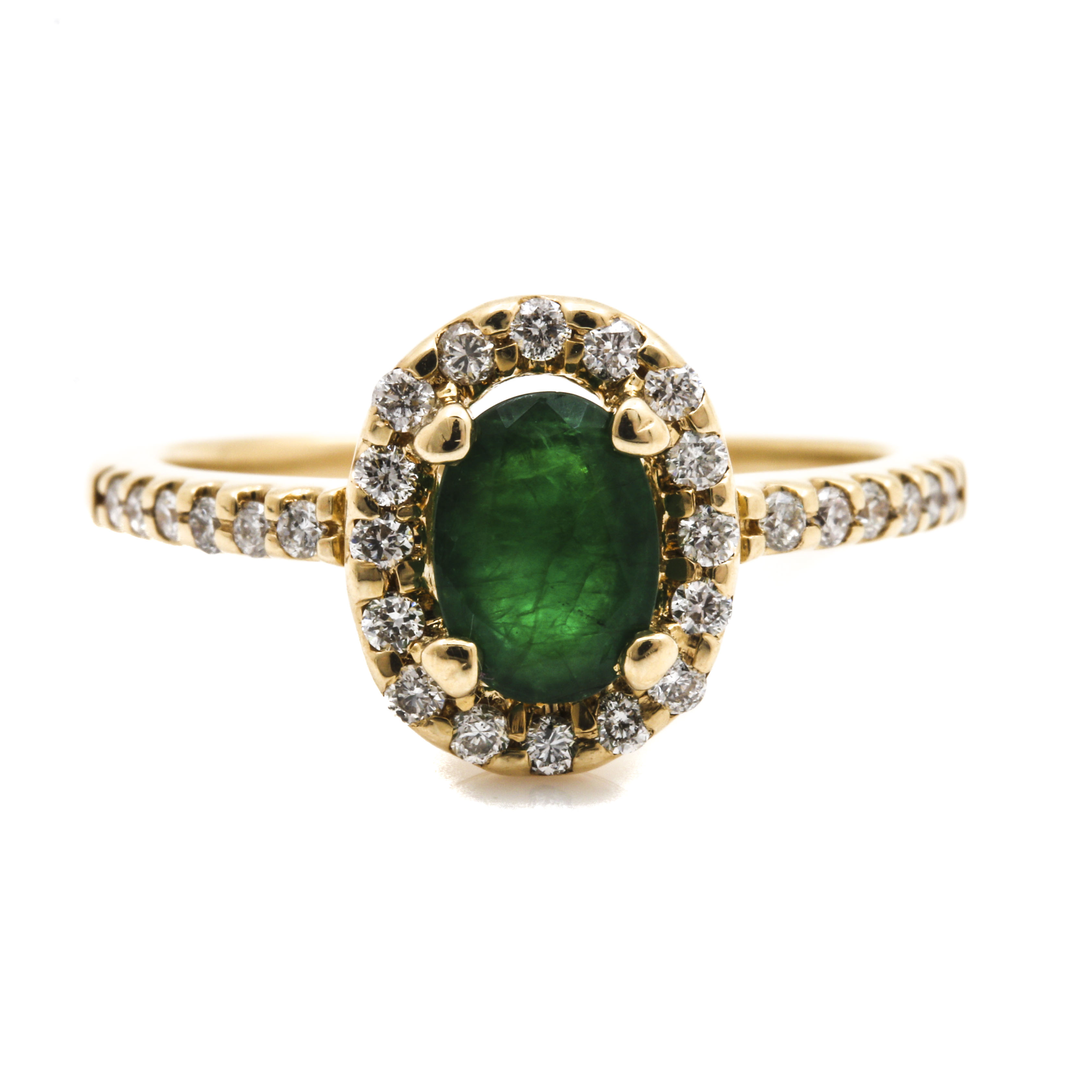 14K Yellow Gold Emerald and Diamond Ring