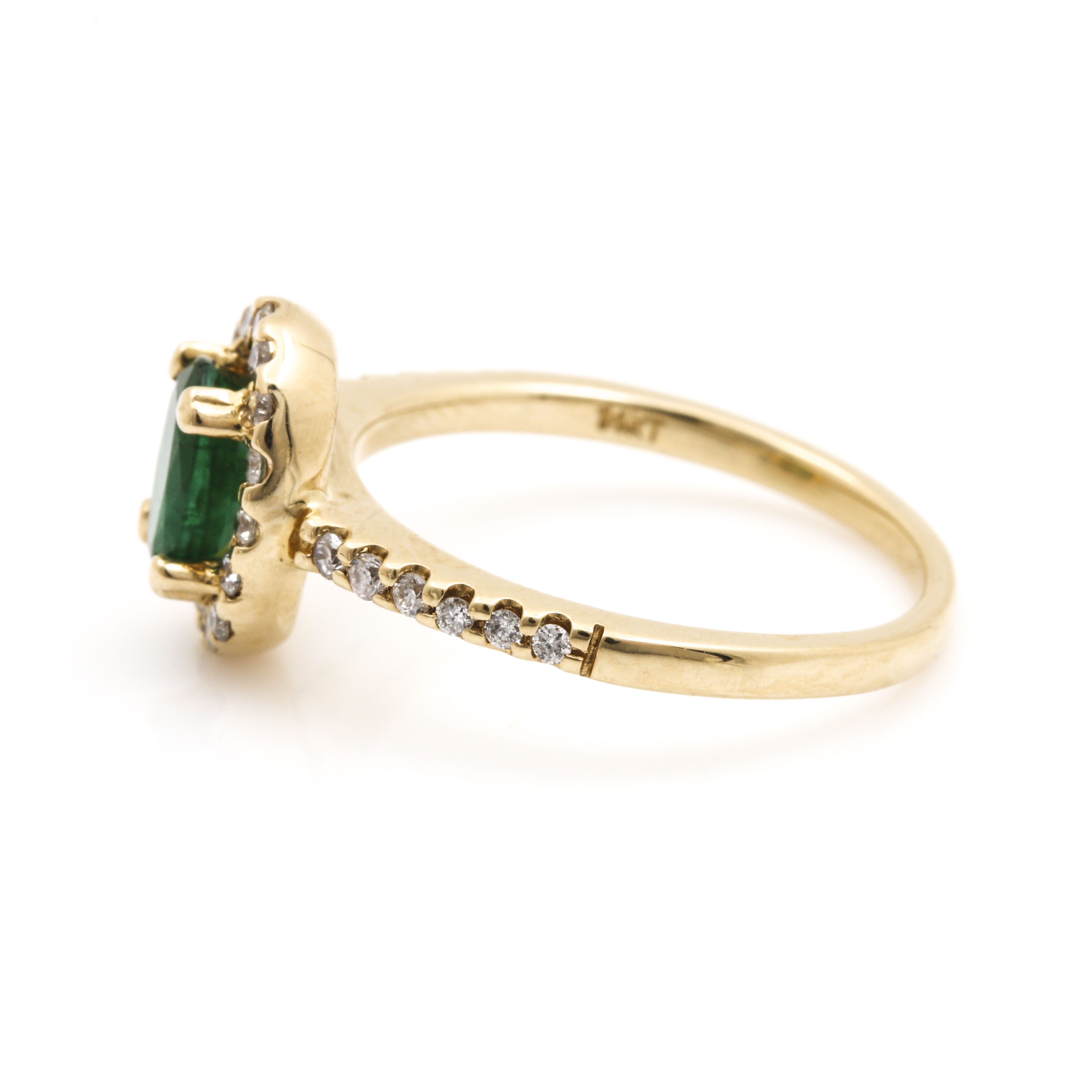 14K Yellow Gold Emerald and Diamond Ring