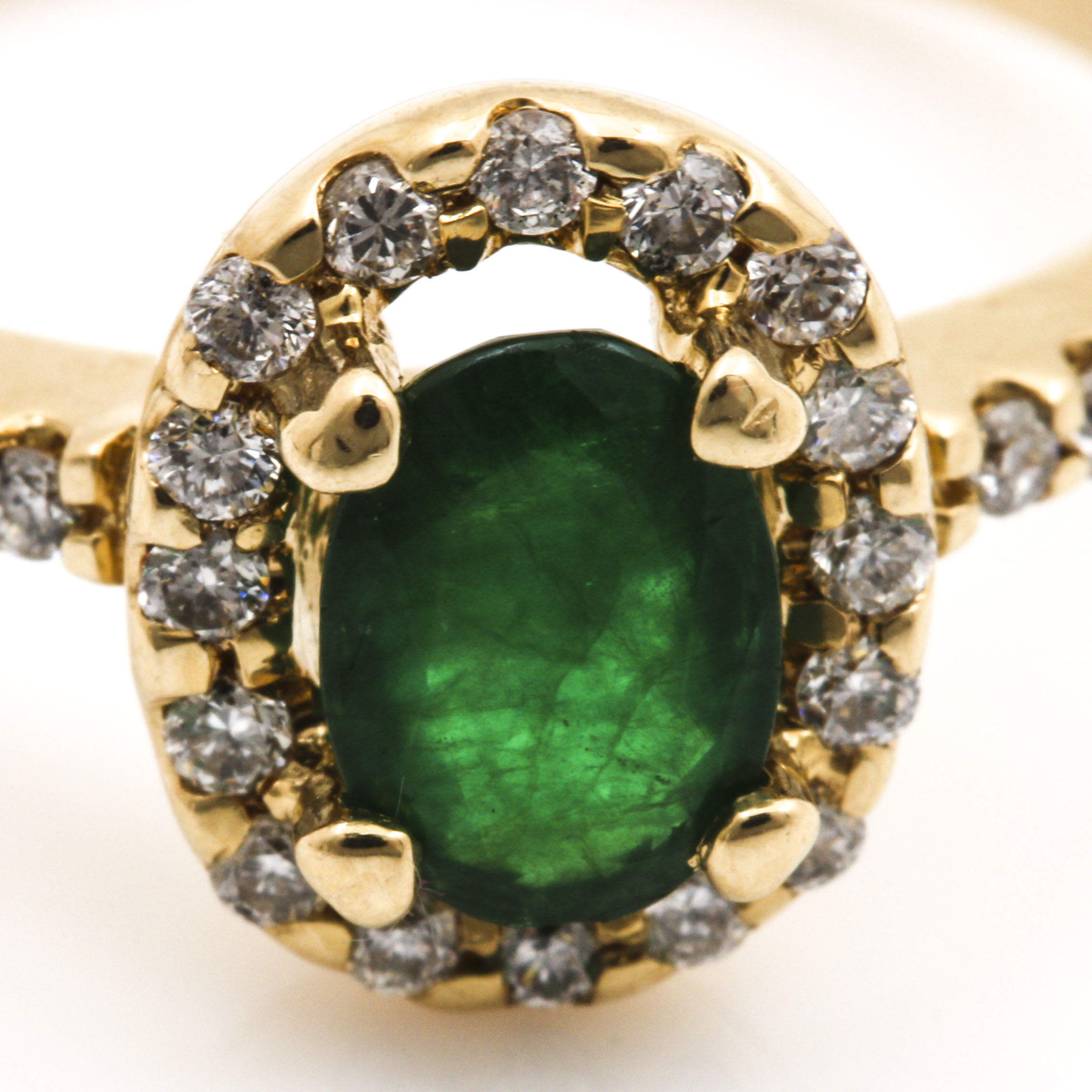14K Yellow Gold Emerald and Diamond Ring