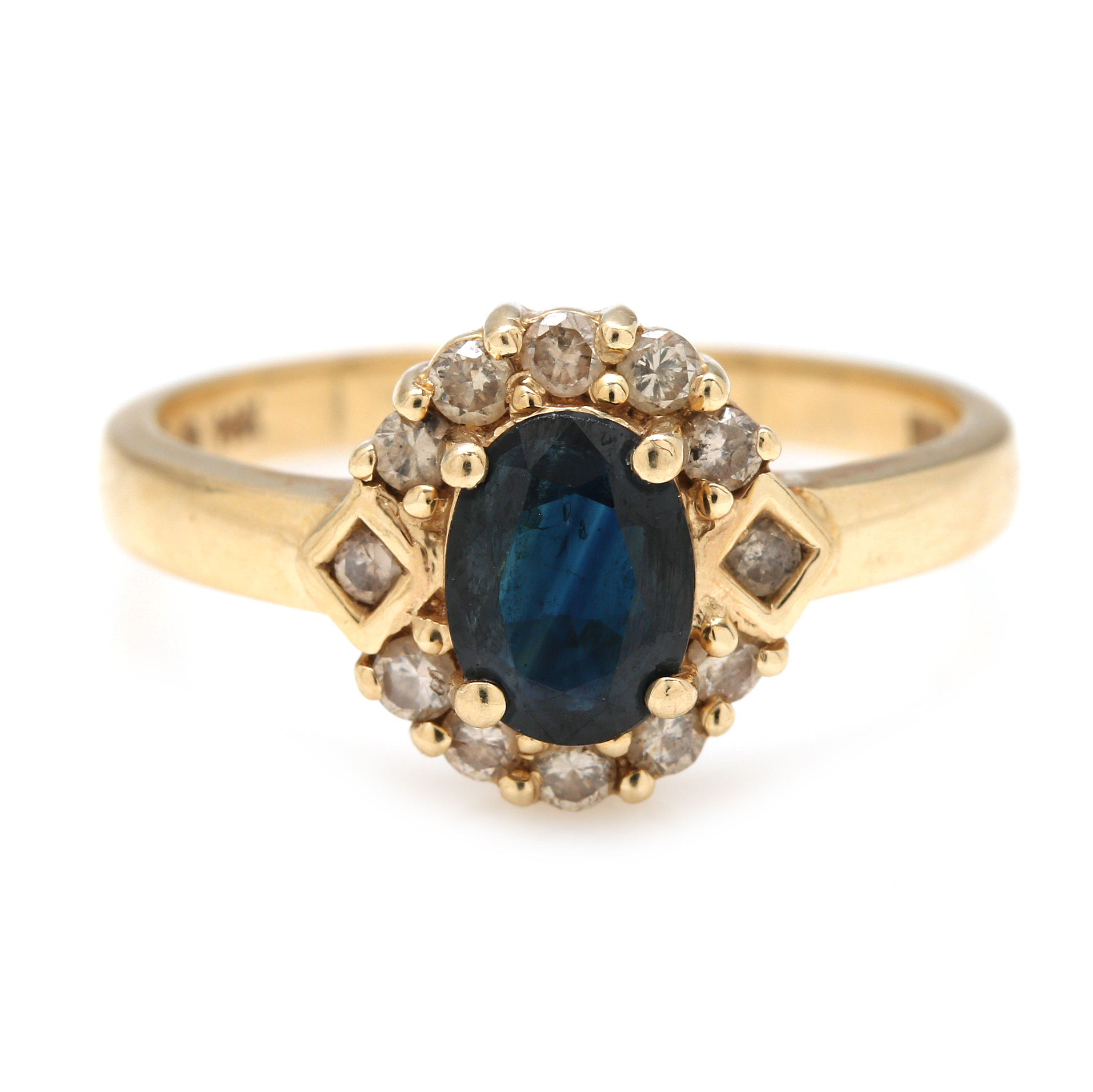 14K Yellow Gold Blue Sapphire and Diamond