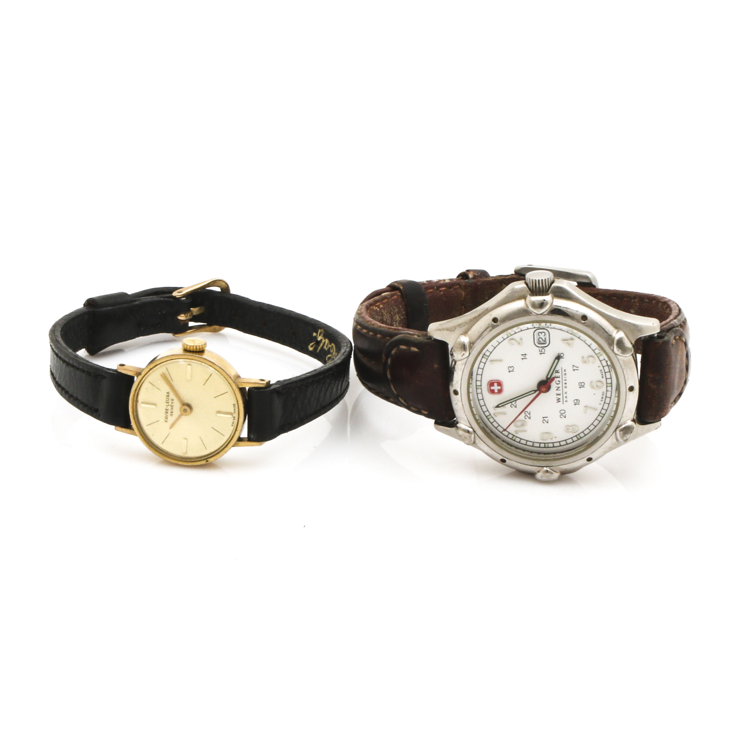 Selection of Favre-Leuba Rolled Gold and Wenger Silver Tone Watches
