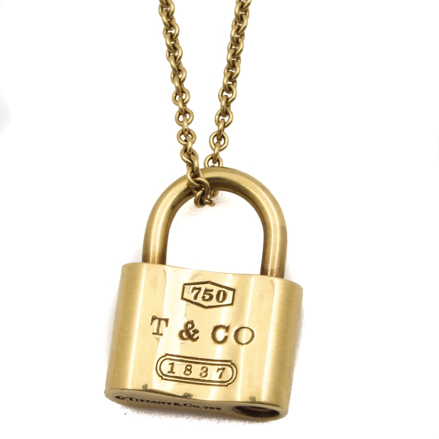TIFFANY 18K Yellow Gold Lock and Key Pendant Necklace 877037