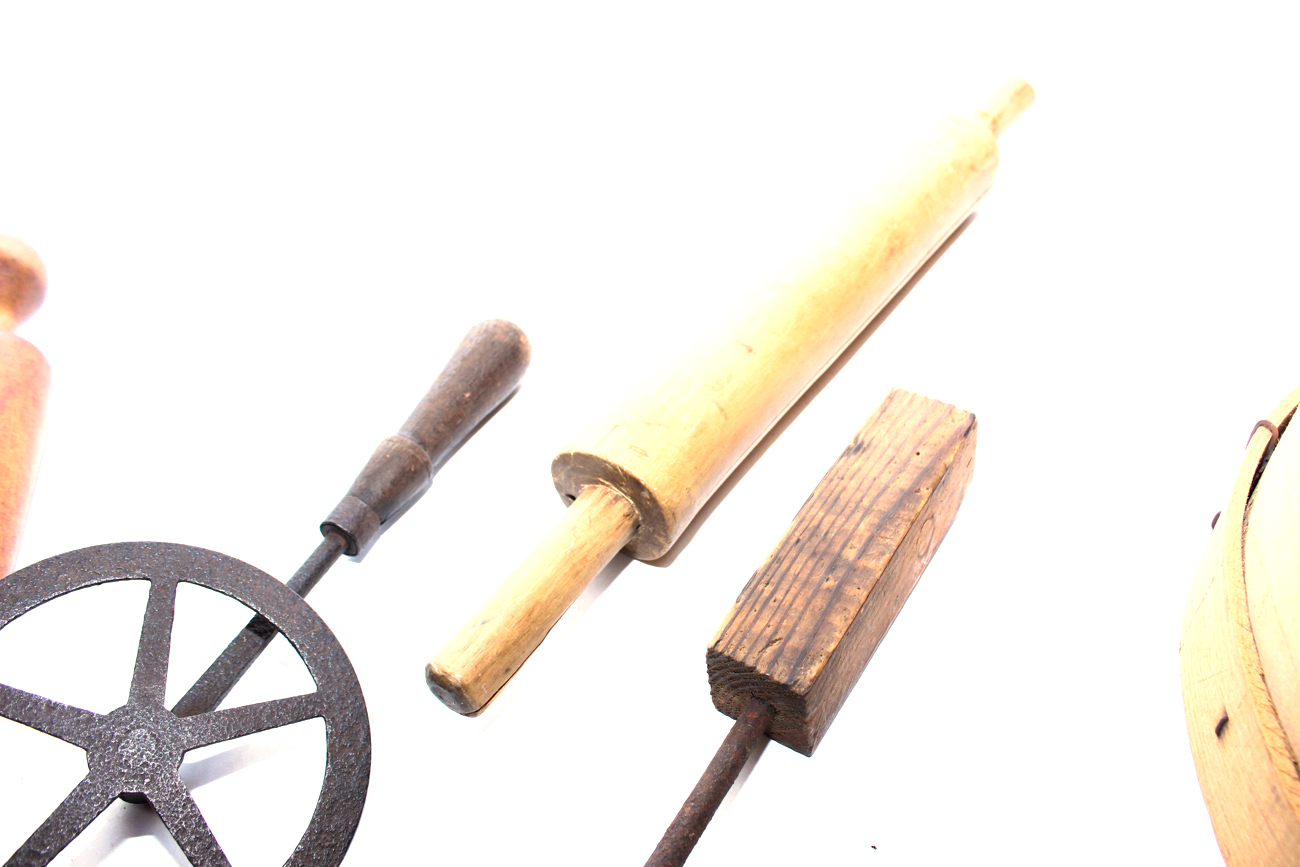 Vintage Wood and Cast Iron Kitchen Tools