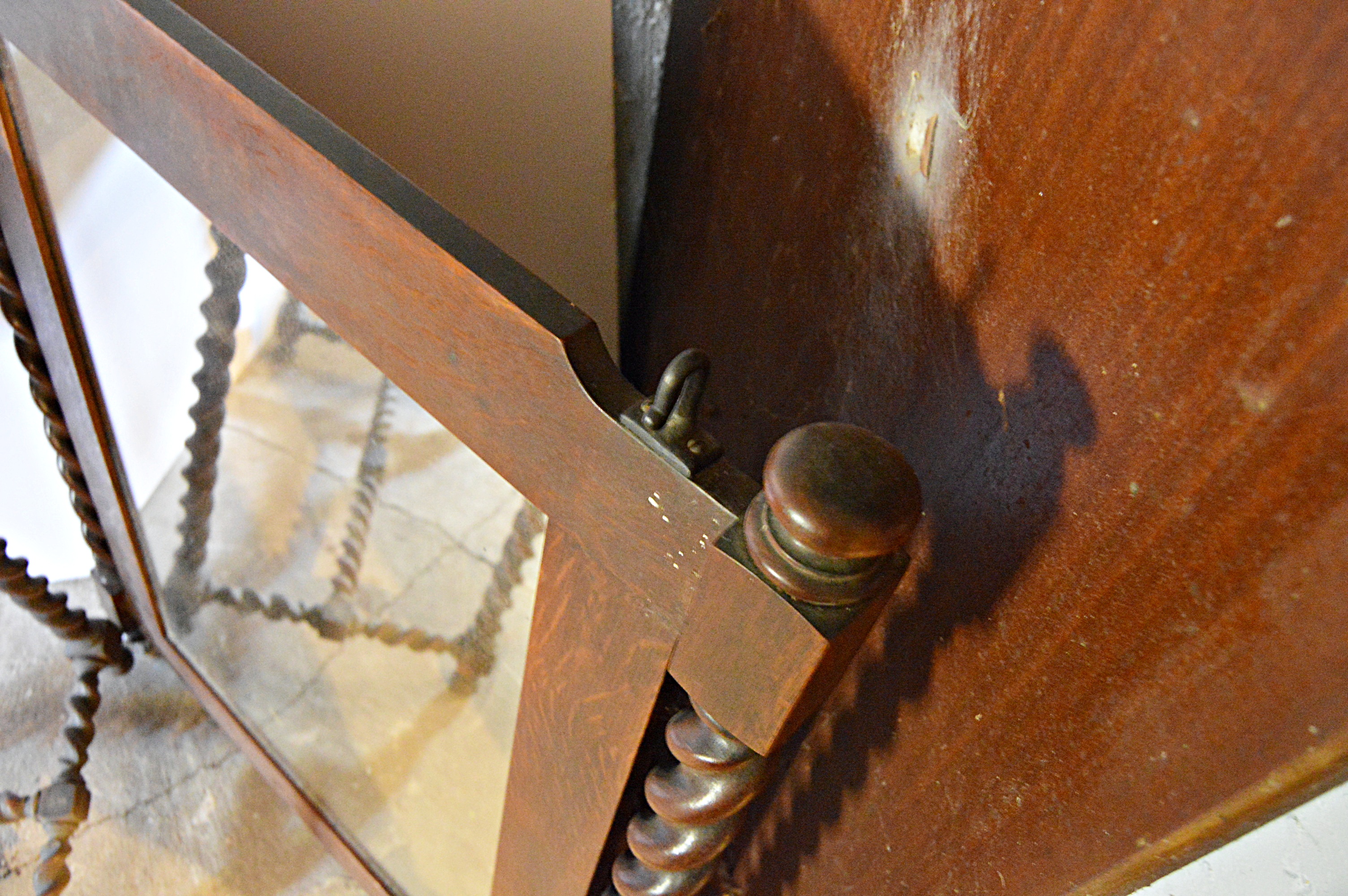 19th Century Walnut Barley Twist Mirror and Side Table