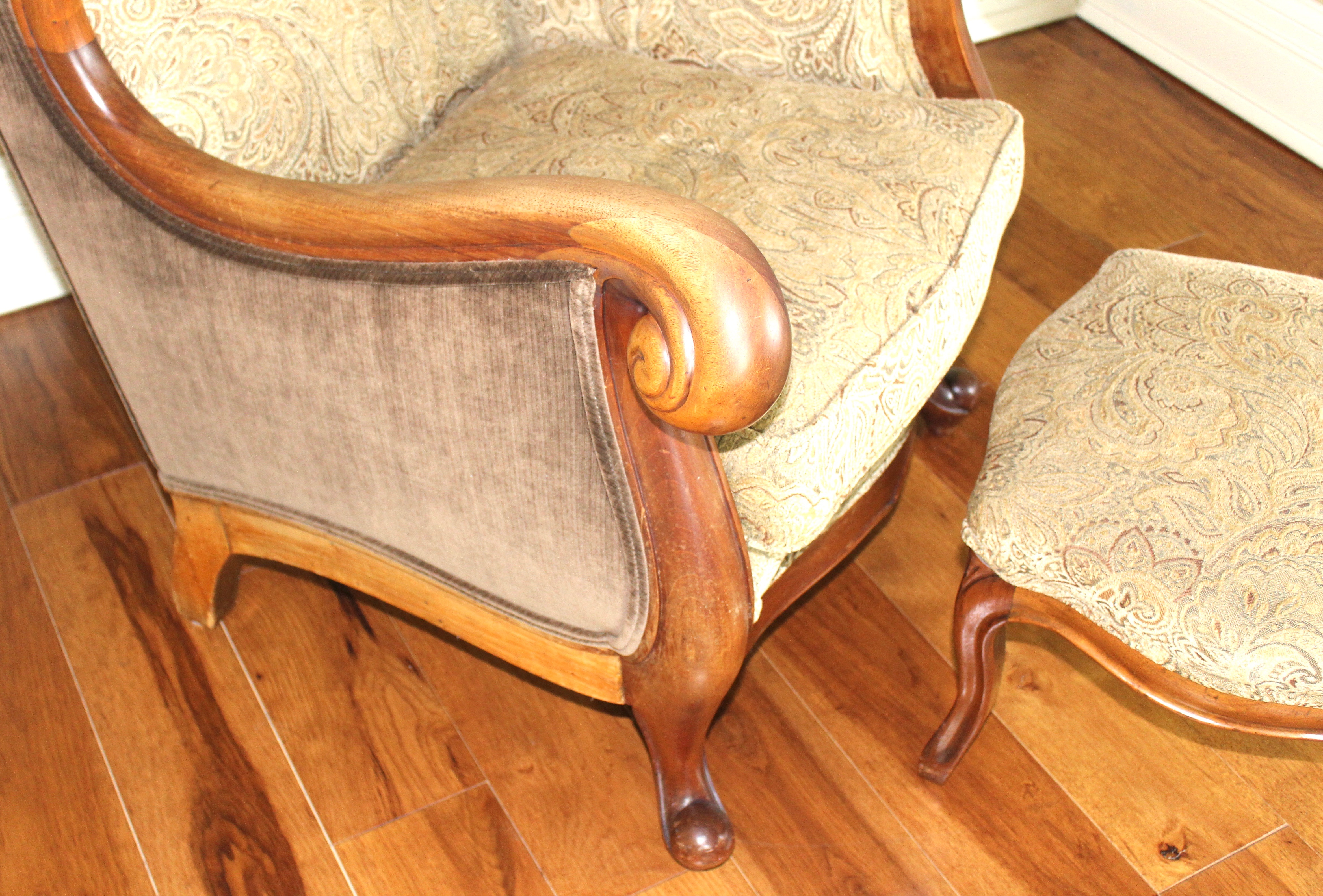 Upholstered Wingback Chair With Ottoman