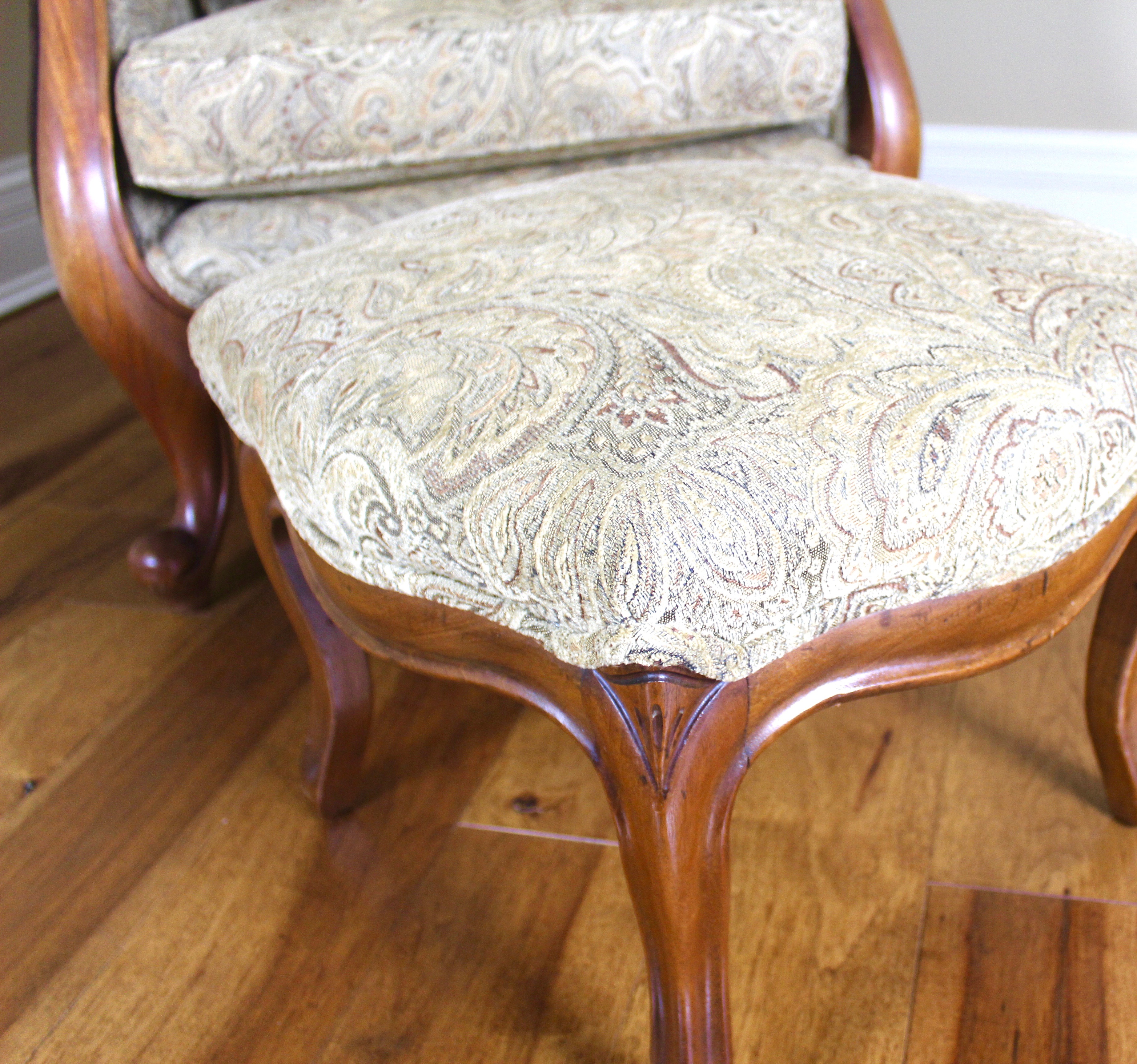 Upholstered Wingback Chair With Ottoman