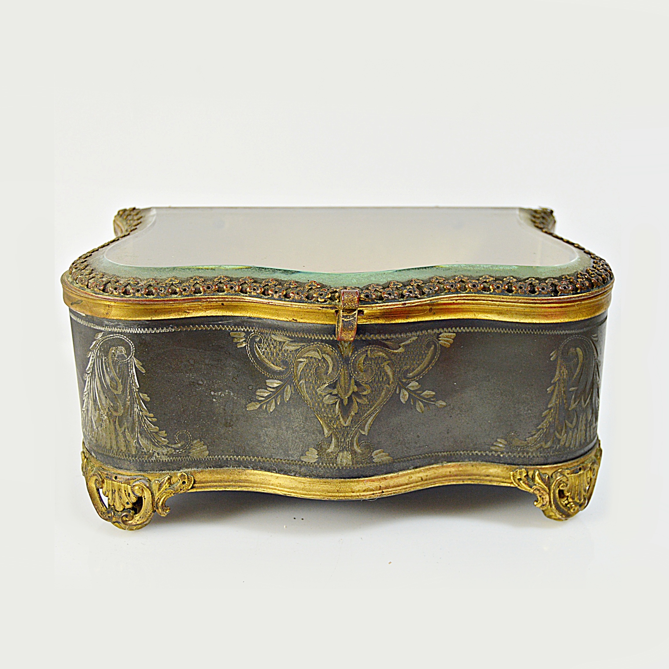 Antique Engraved Metal Jewelry Casket