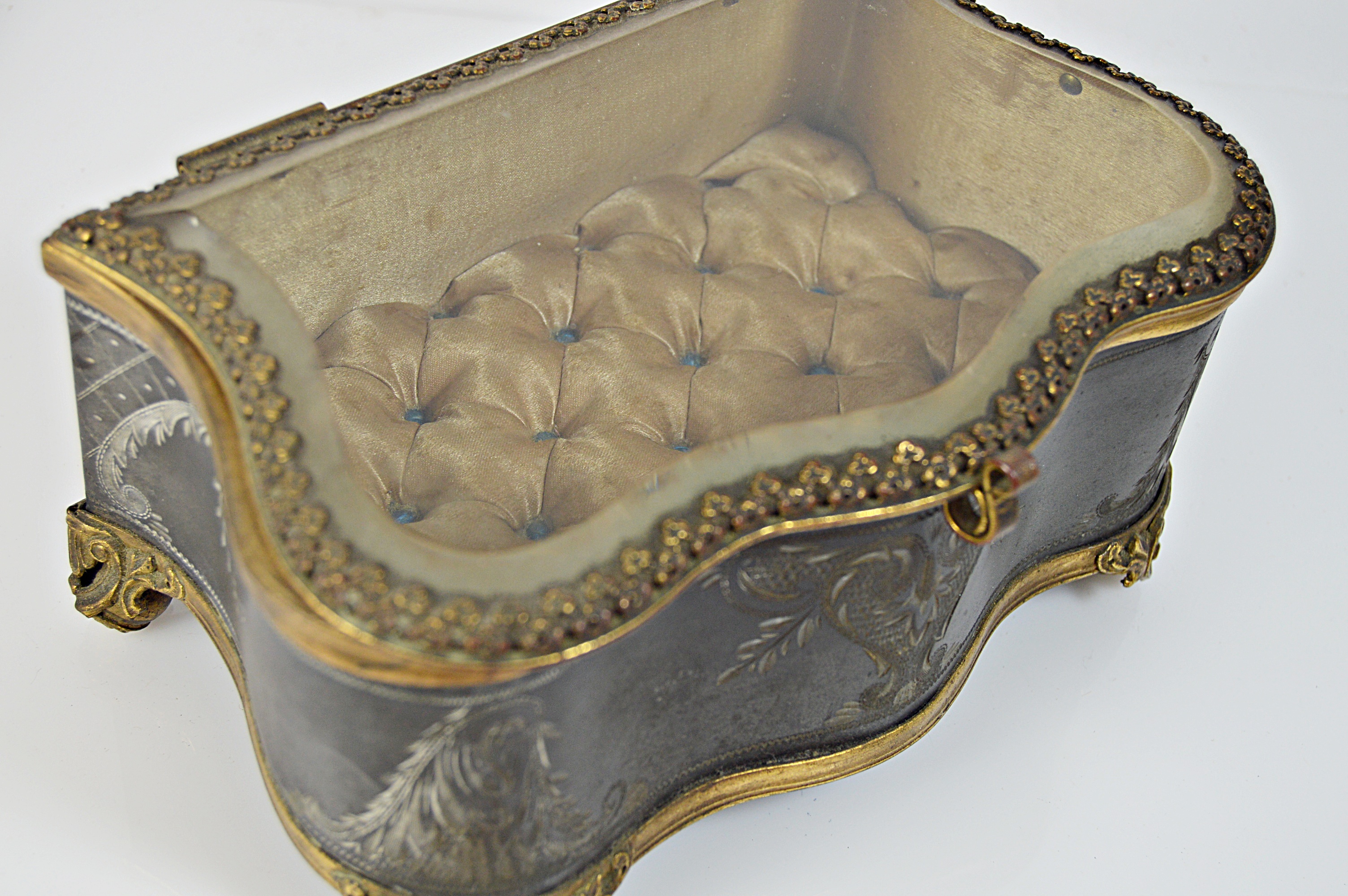 Antique Engraved Metal Jewelry Casket