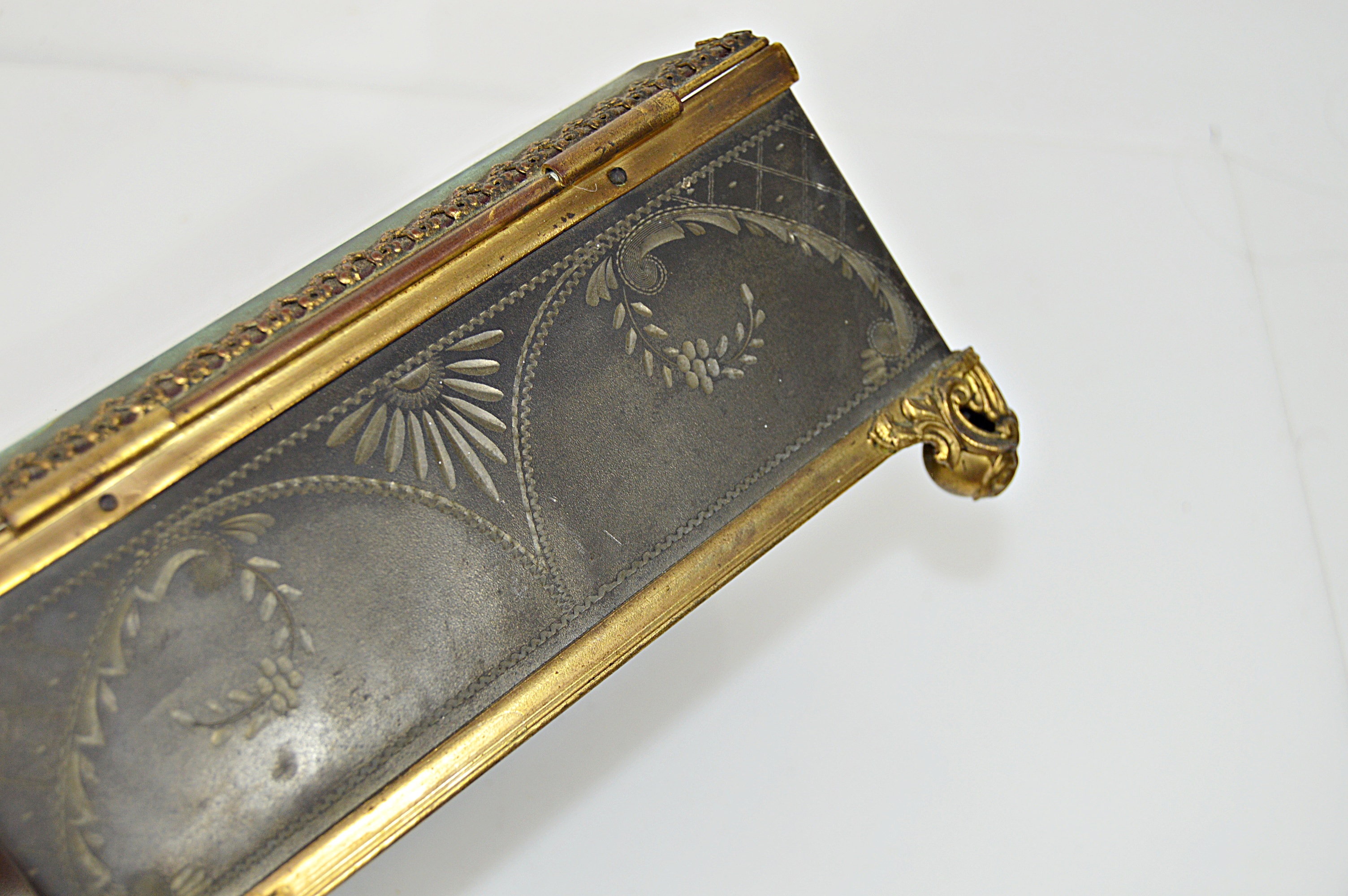 Antique Engraved Metal Jewelry Casket