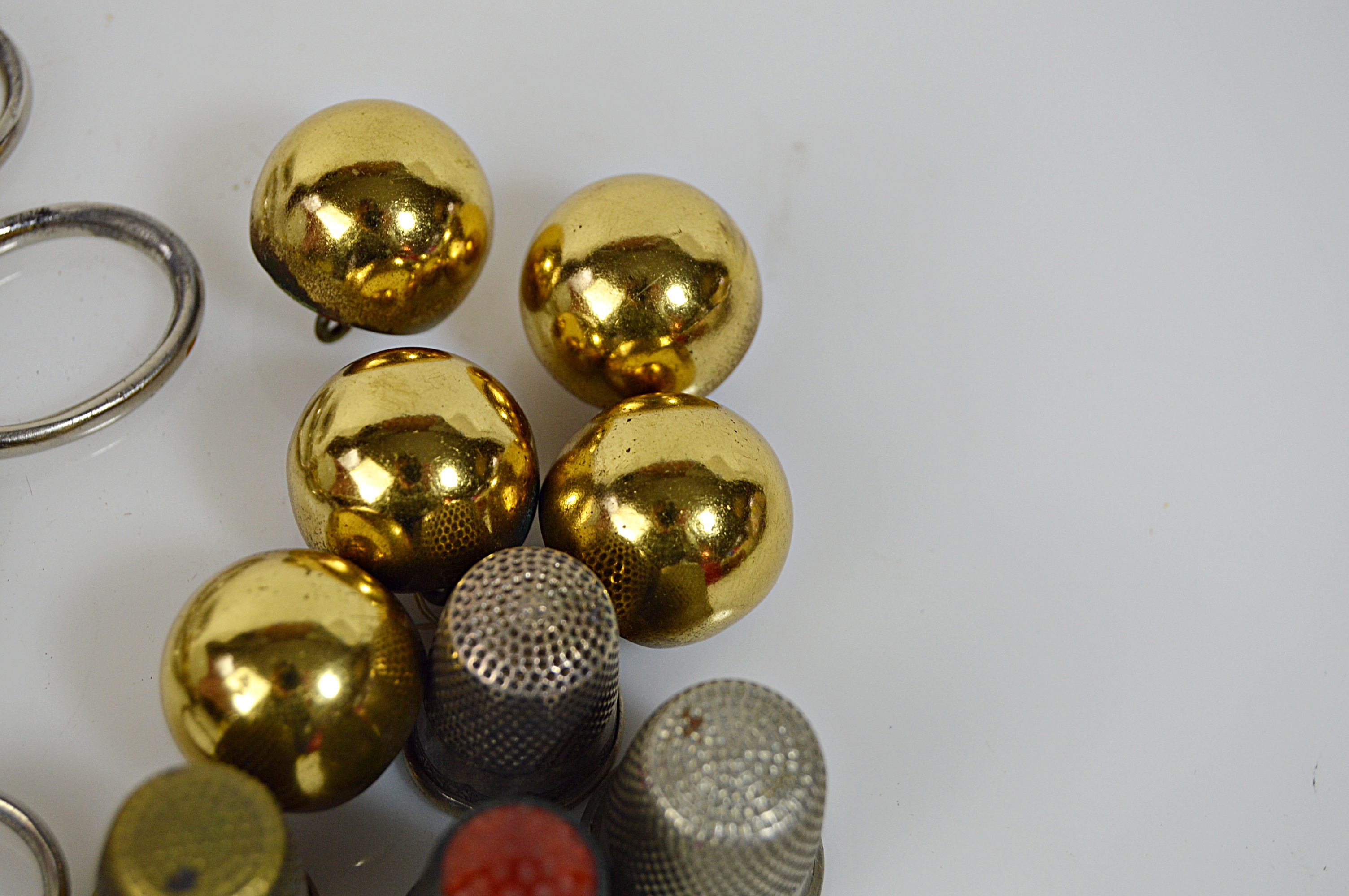 Vintage Sewing Collectibles with Glass Darning Egg, Sterling Thimbles, Scissors