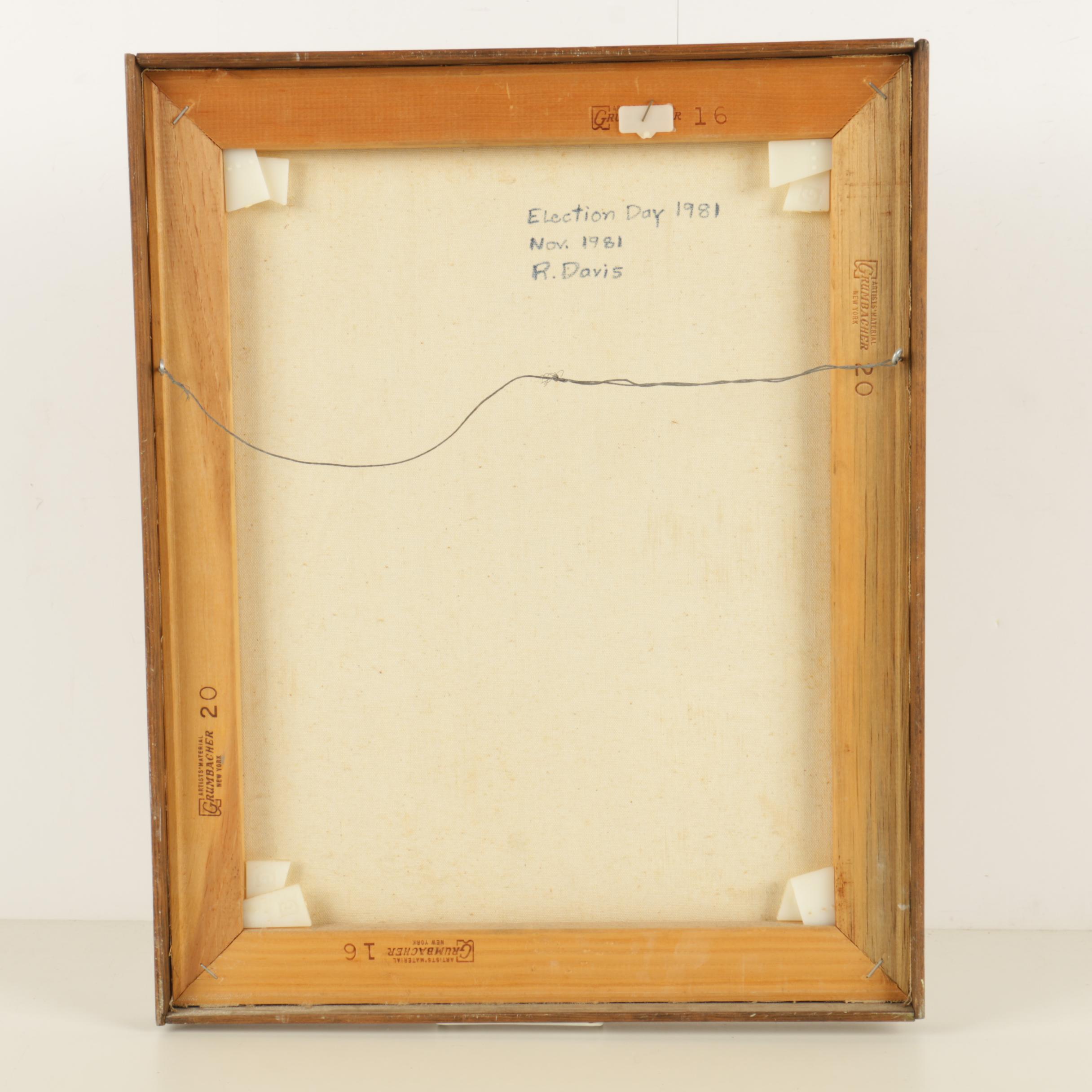 R. Davis Oil Painting on Canvas "Election Day 1981"