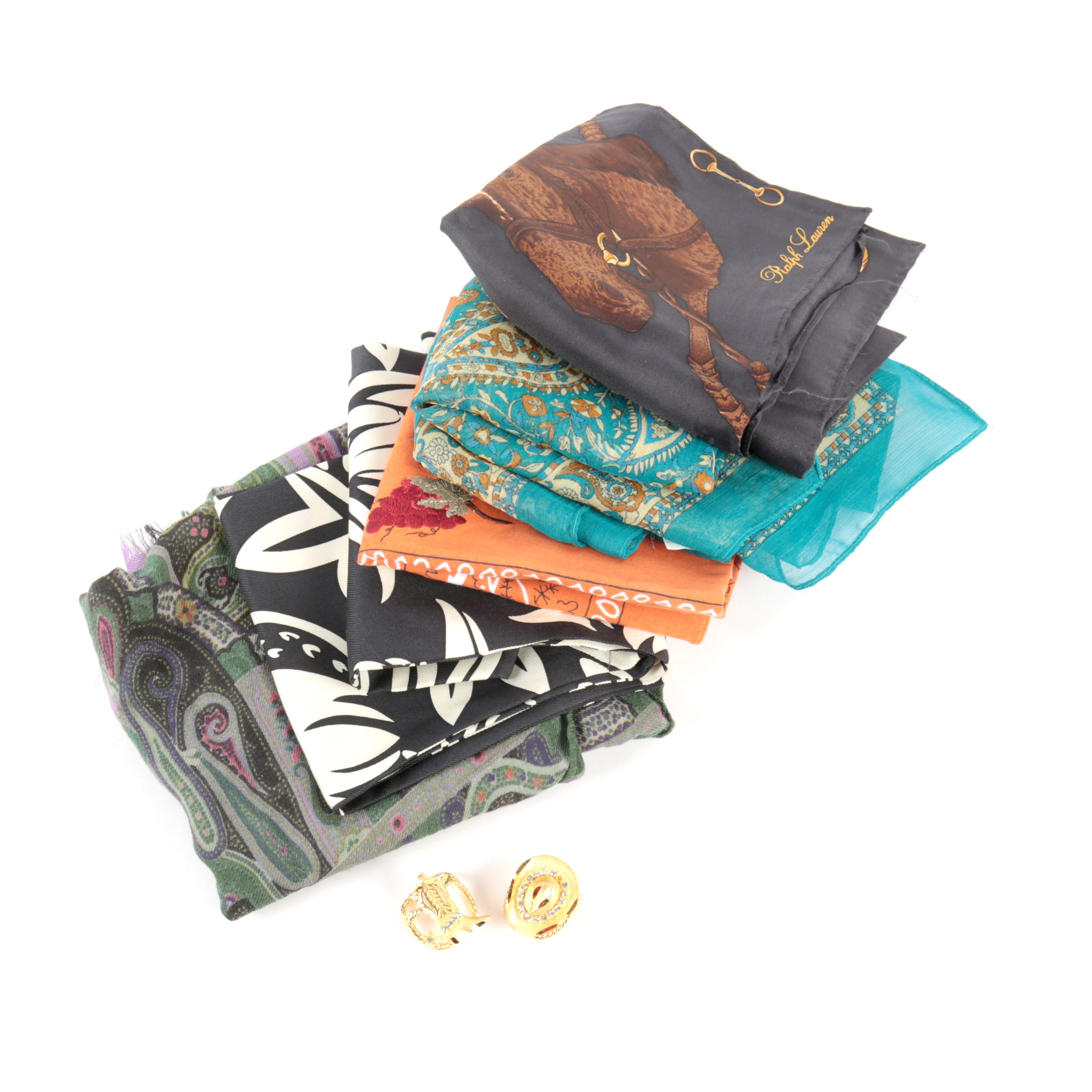 Scarves and Gold-Tone Slides Featuring Ralph Lauren