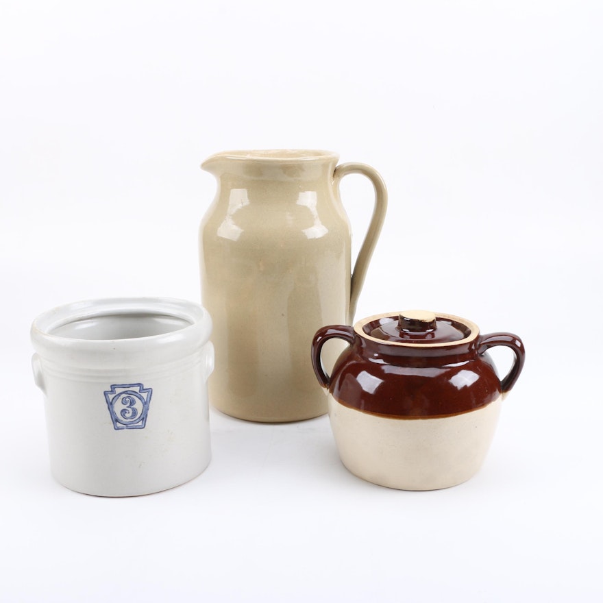 Moira Pottery Stoneware Pitcher and Crocks