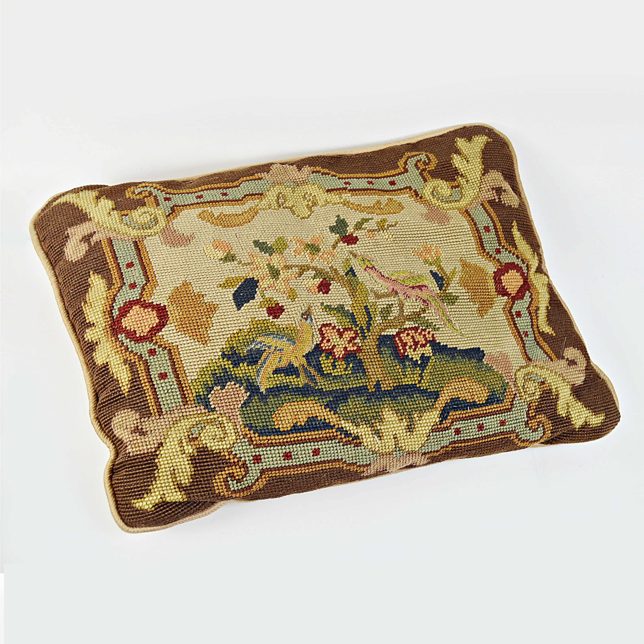 Antique Hand Stitched Needlepoint Pillow