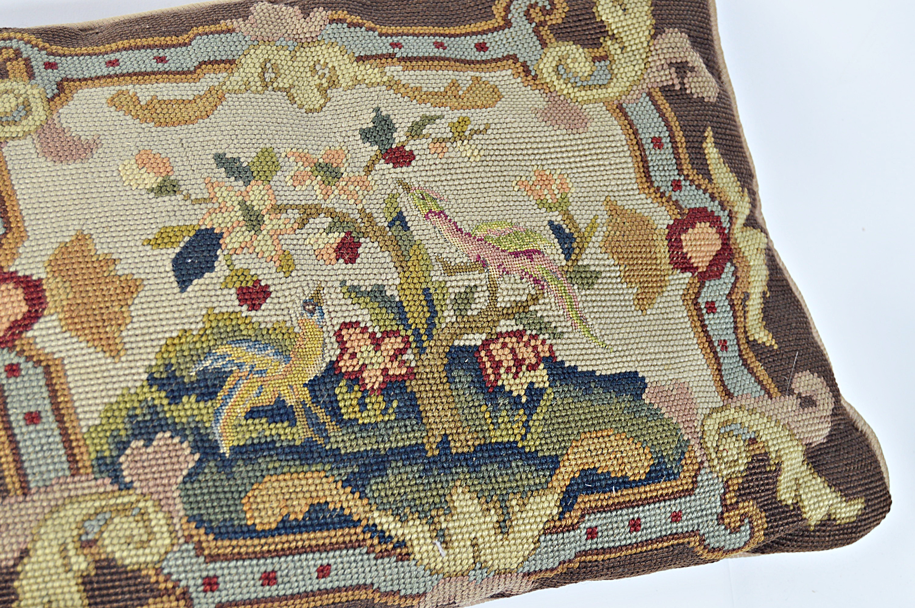 Antique Hand Stitched Needlepoint Pillow