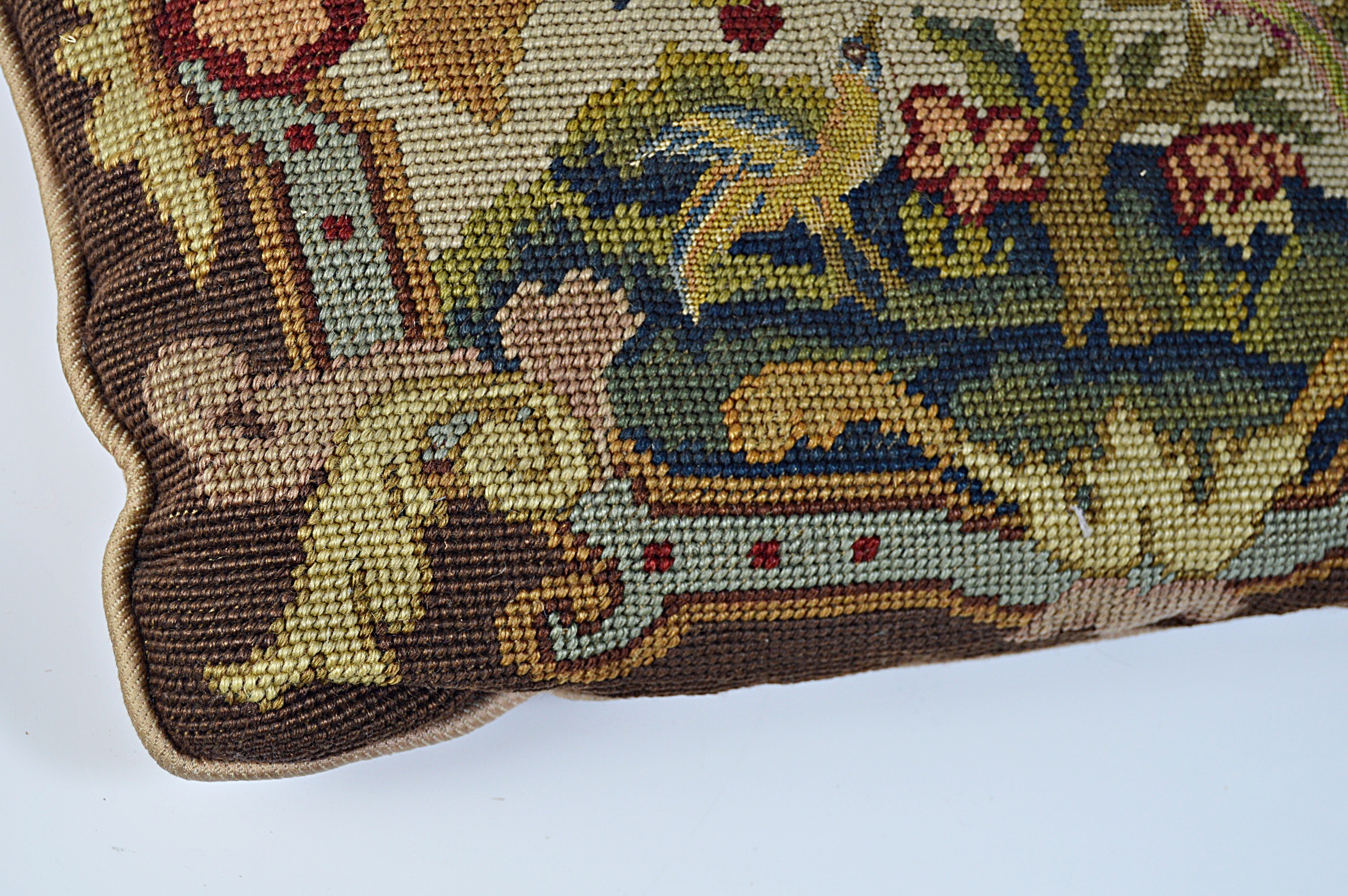 Antique Hand Stitched Needlepoint Pillow