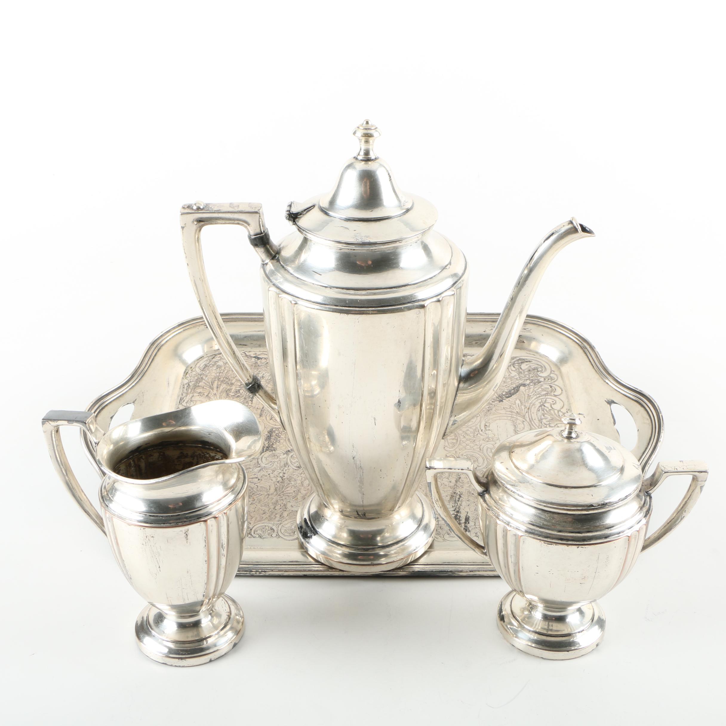 Crescent Silverware Mfg. Co. Silver Plate Coffee Service and Tray