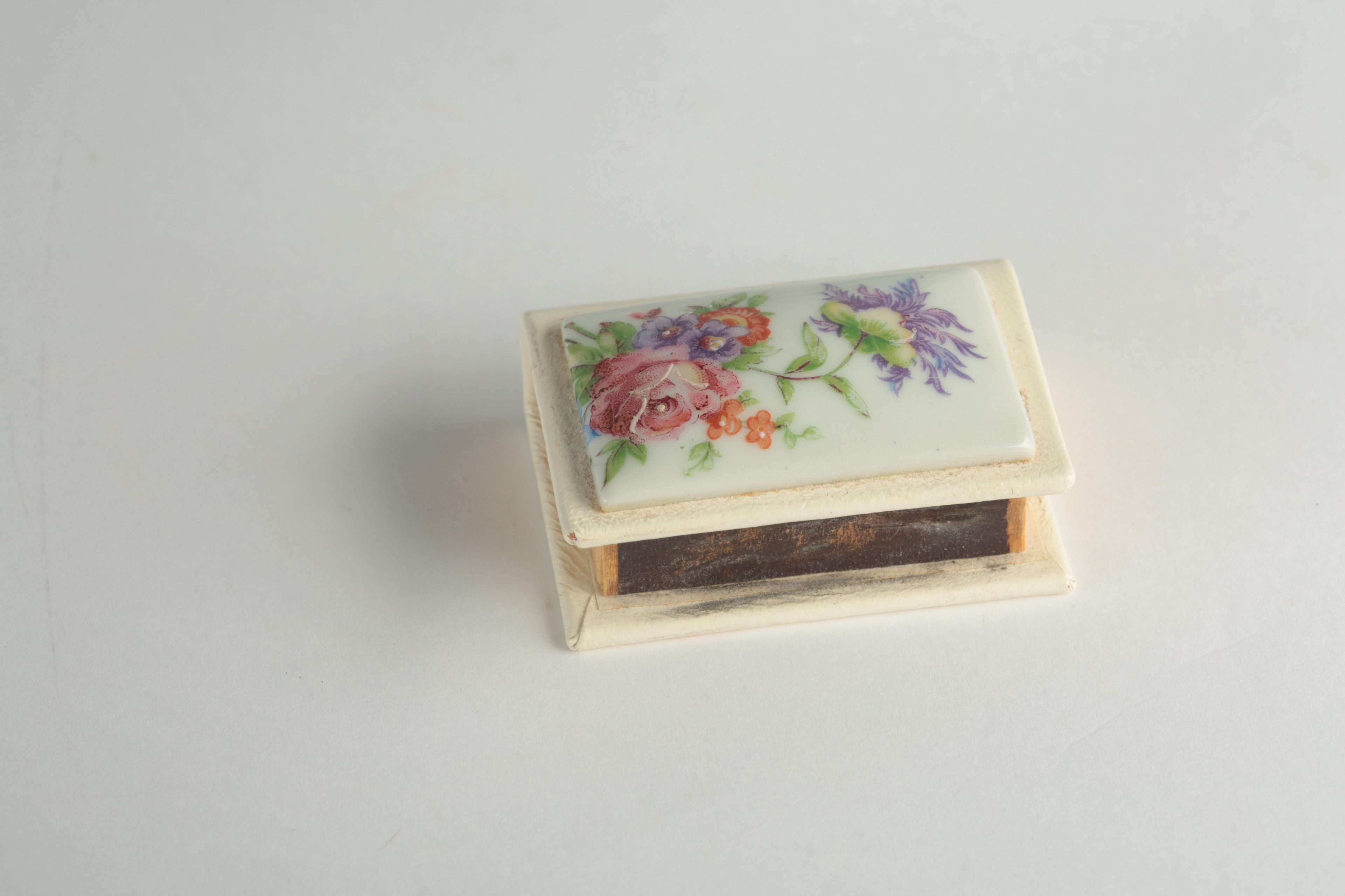 Hexagonal Glass Ash Receiver and Hand-Painted Ceramic Matchbox