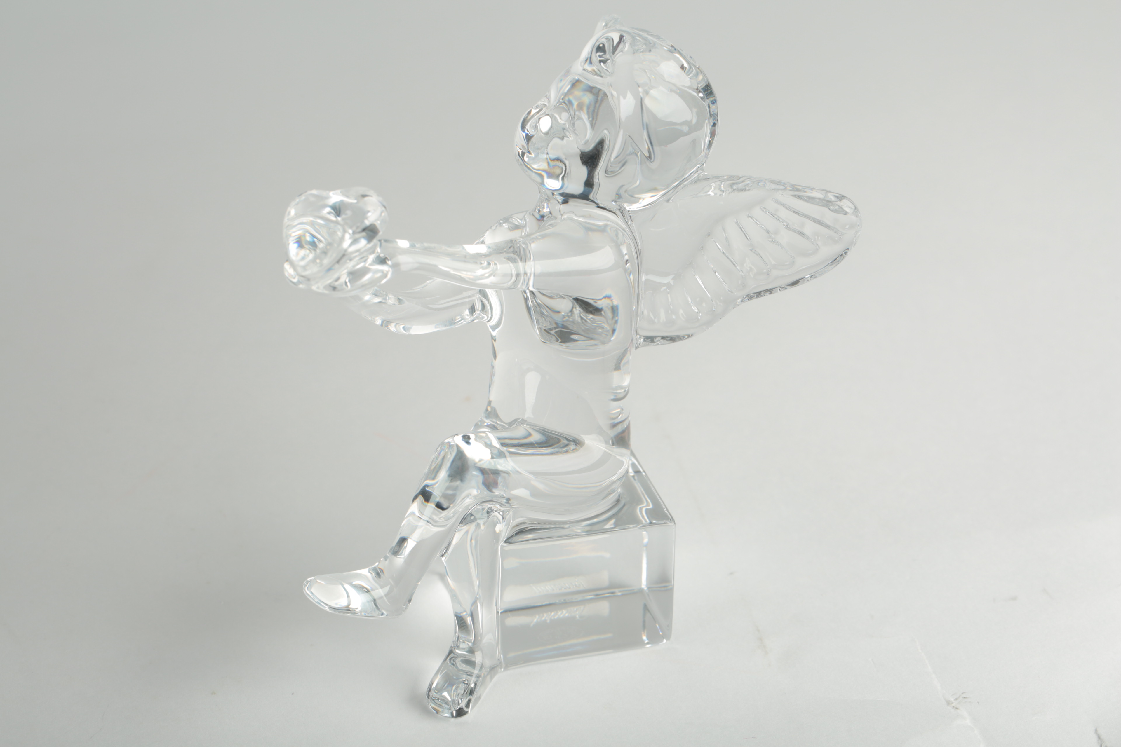 Baccarat Clear Crystal Cherub Figurine and Crystal Fish Figurine