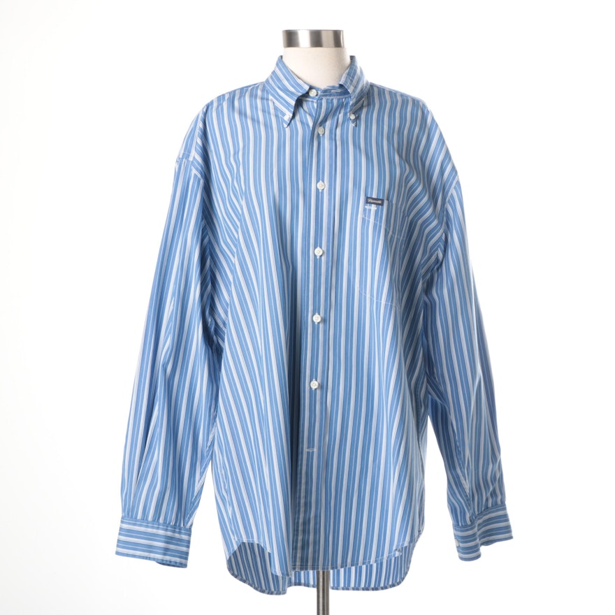 Men's Faconnable Blue Striped Cotton Dress Shirt