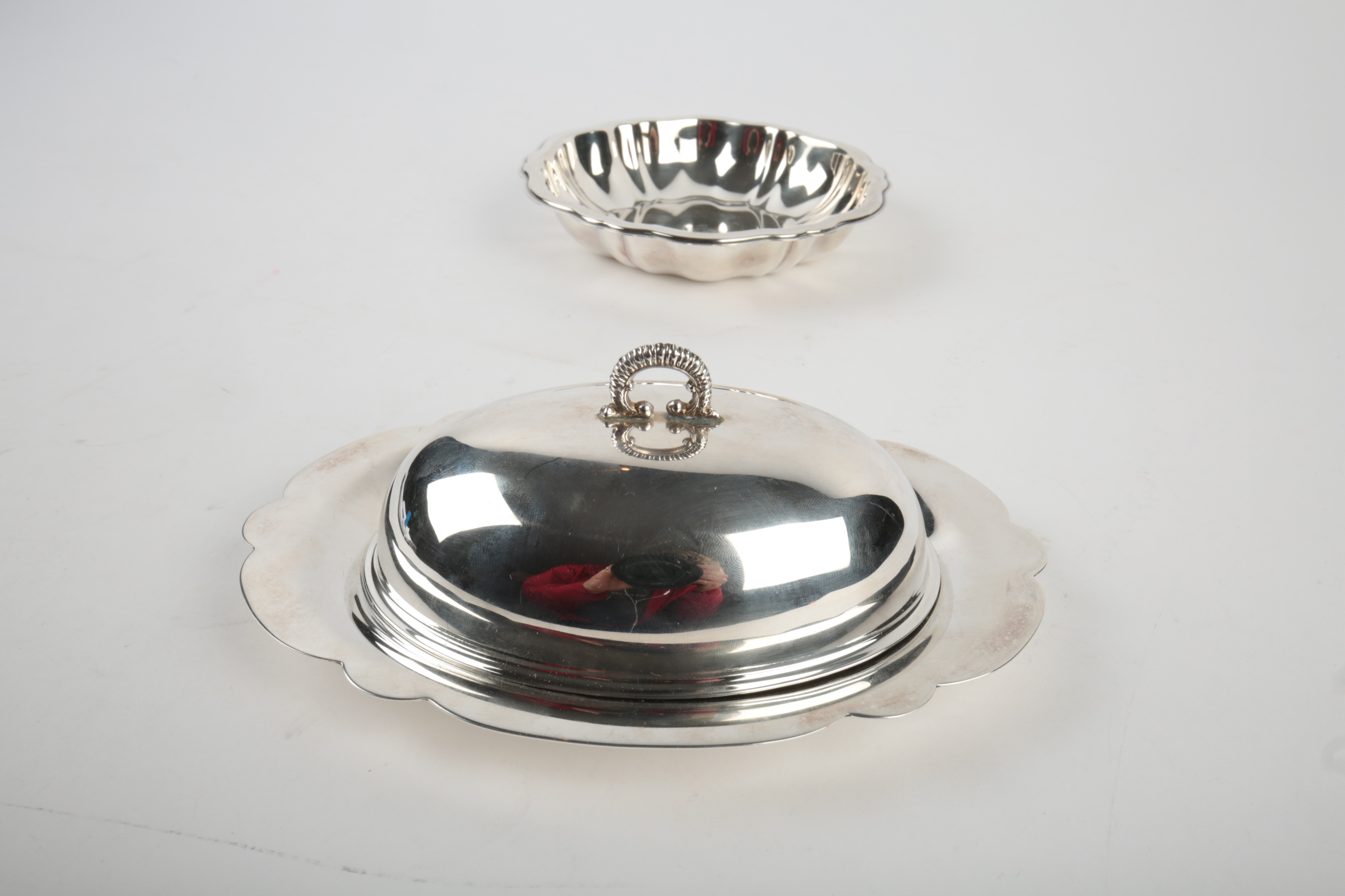 WM A Rogers Silver Plate Monogrammed Bowl and Silver-Tone Butter Dish