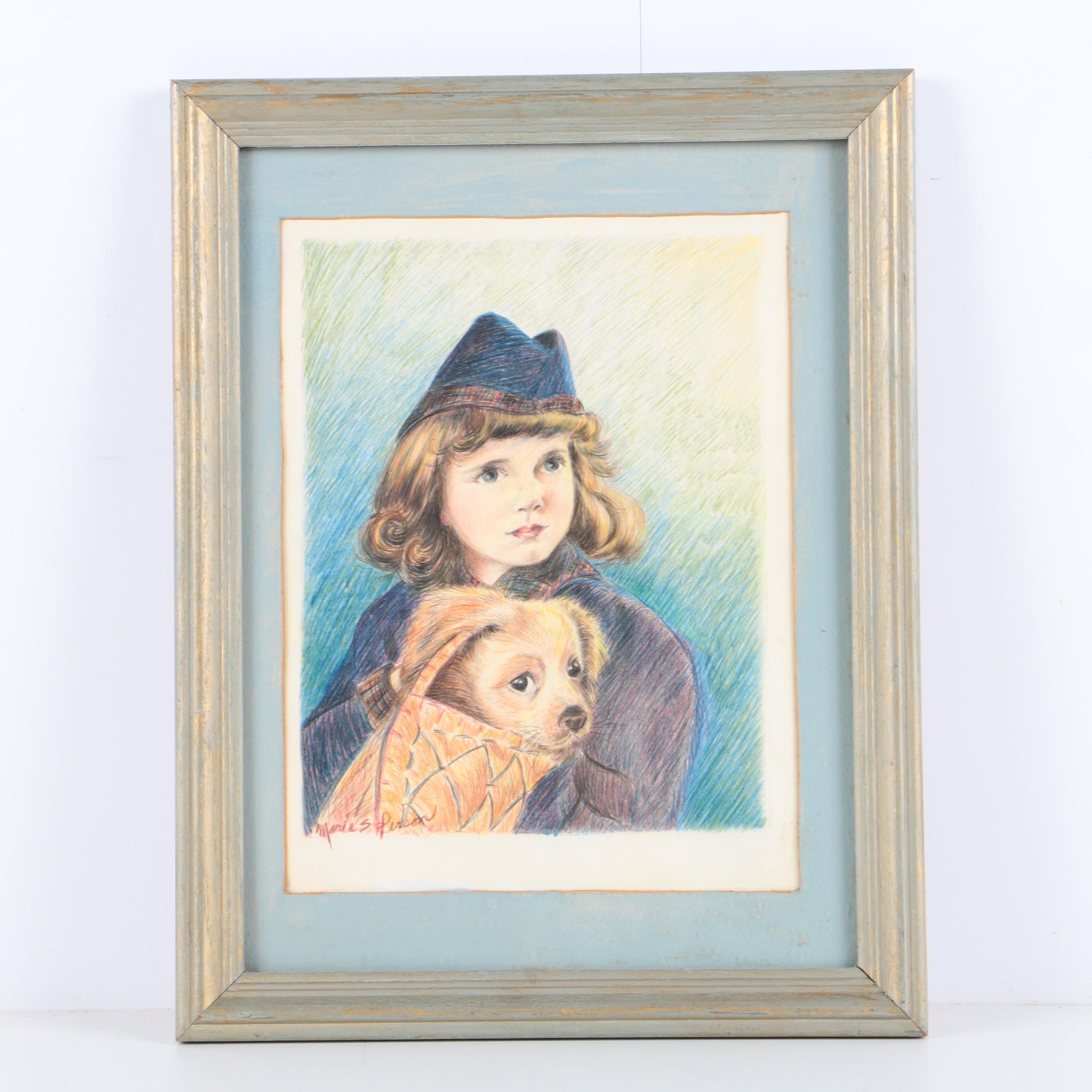 Marie S. Person Color Pencil on Paper "Dog and Child"
