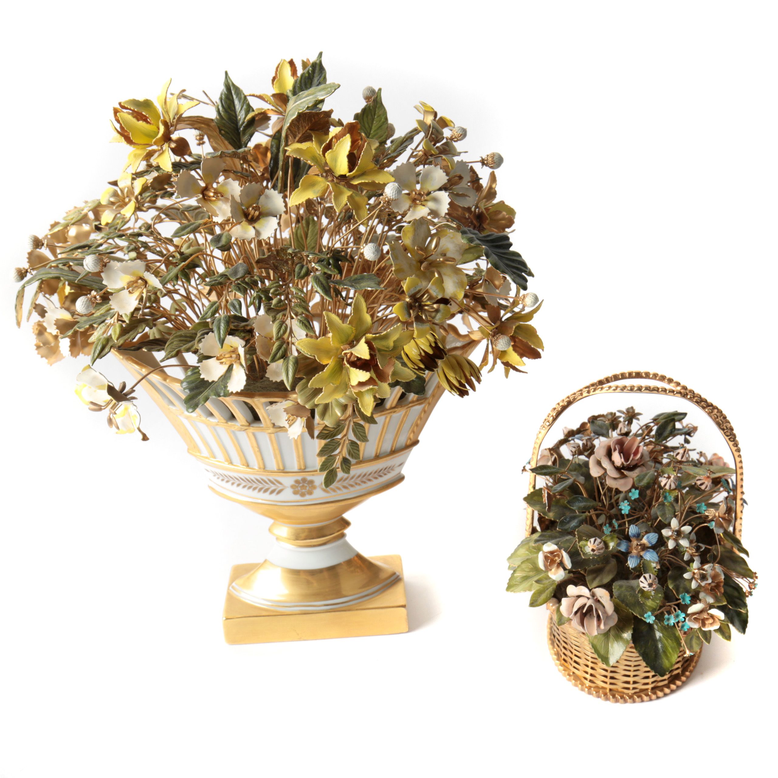 Vintage Group of Enameled Metal Floral Arrangements