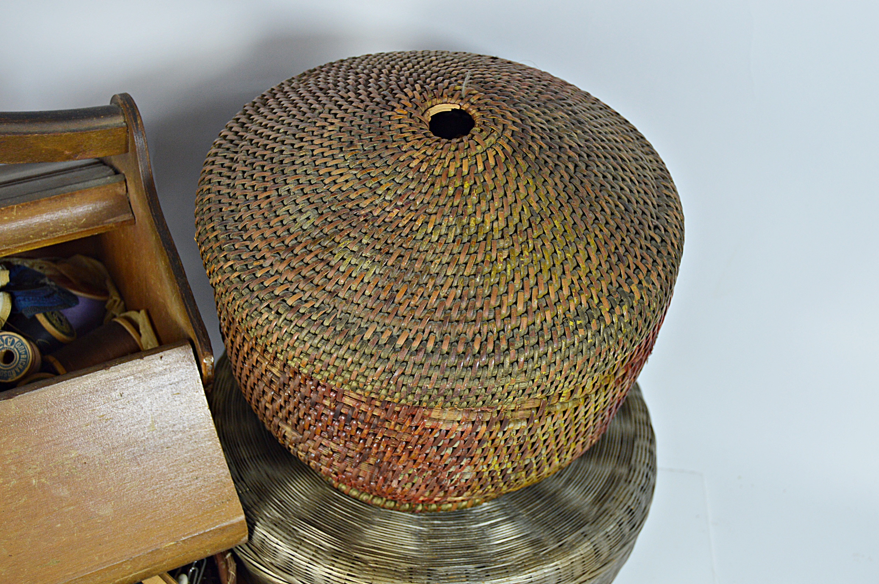 Antique Sewing Baskets and Box with Notions