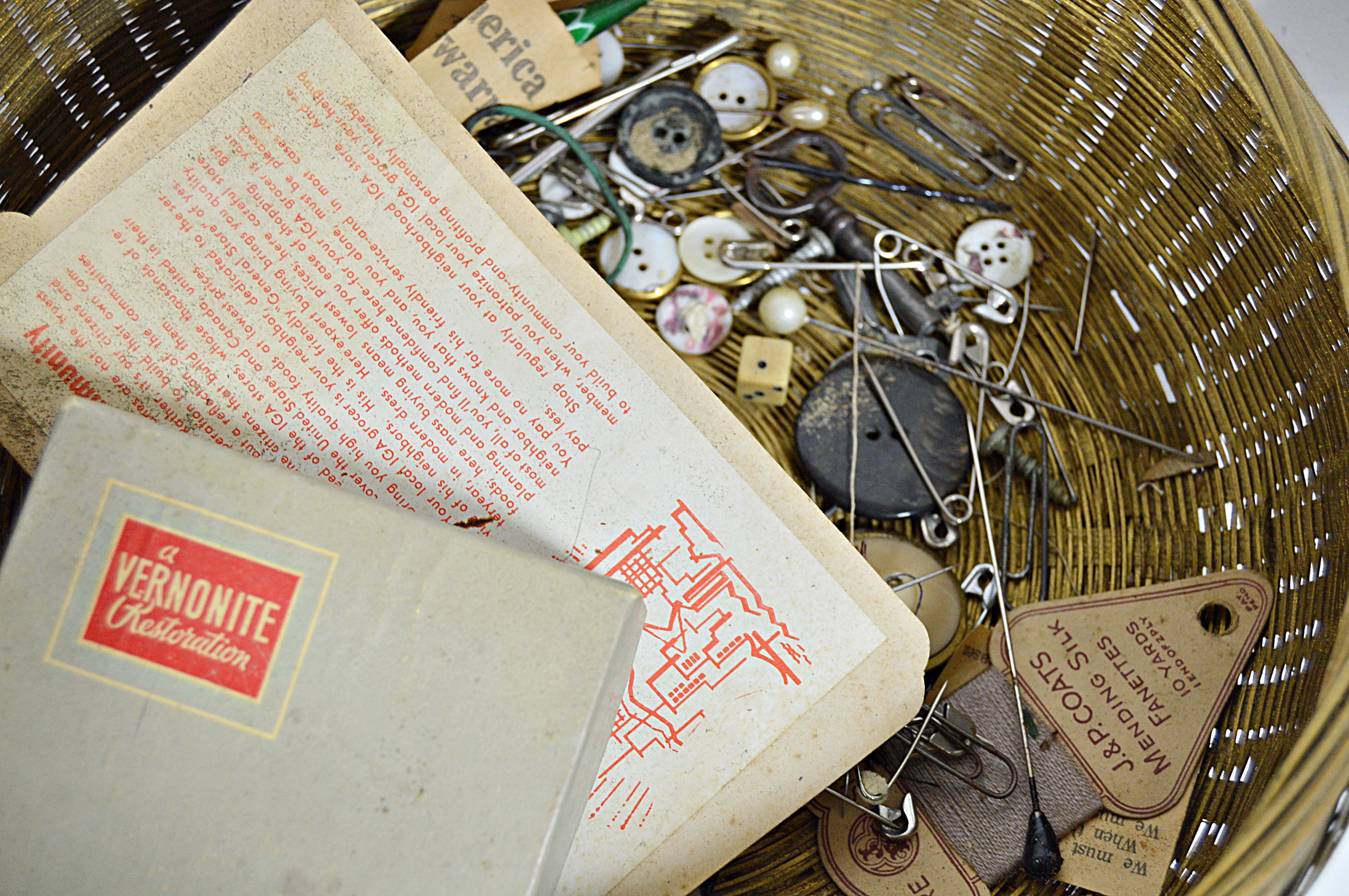 Antique Sewing Baskets and Box with Notions