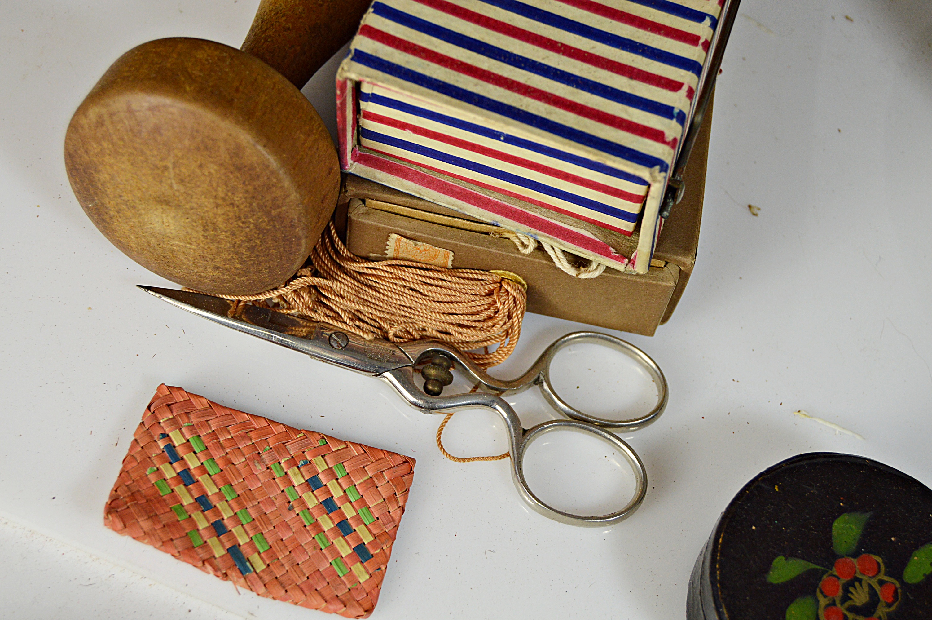 Antique Sewing Baskets and Box with Notions