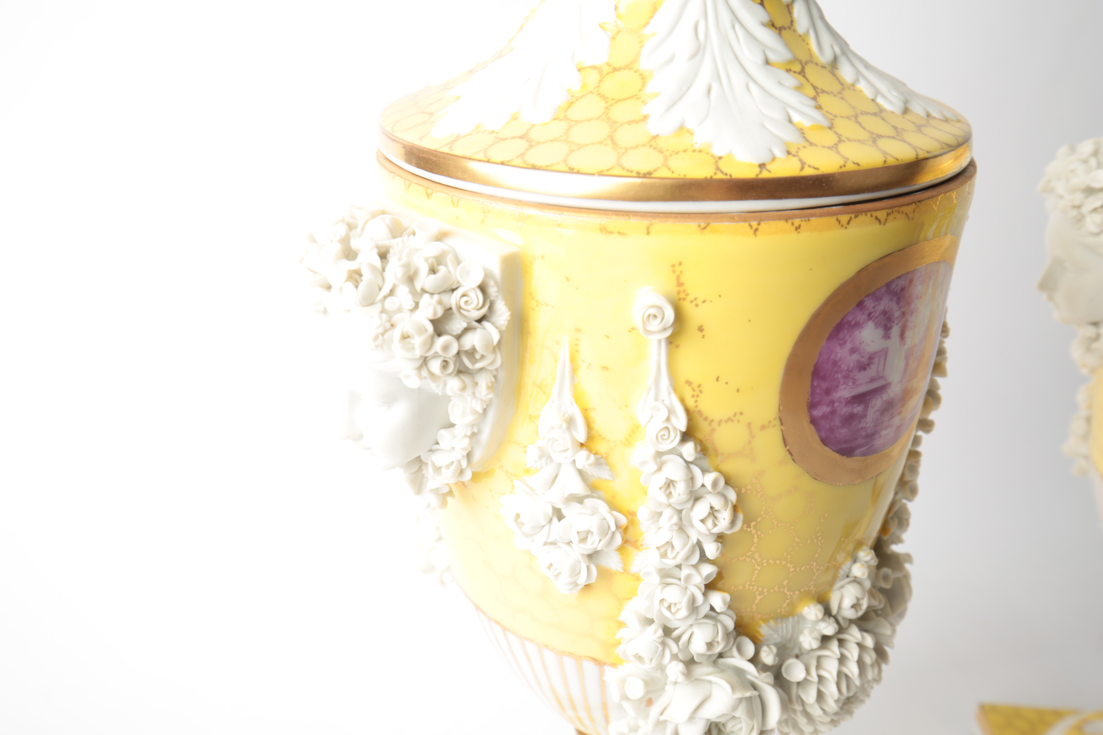 Pair of Carl Thieme Saxonian Porcelain Factory Urns