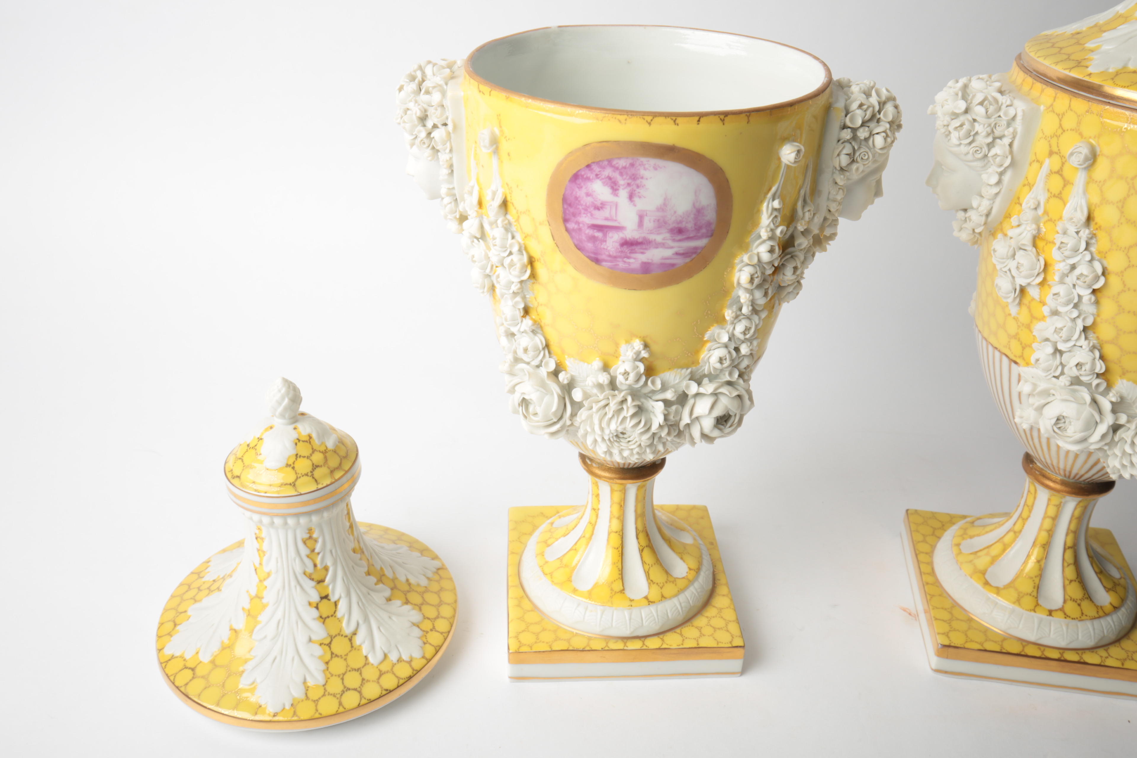 Pair of Carl Thieme Saxonian Porcelain Factory Urns