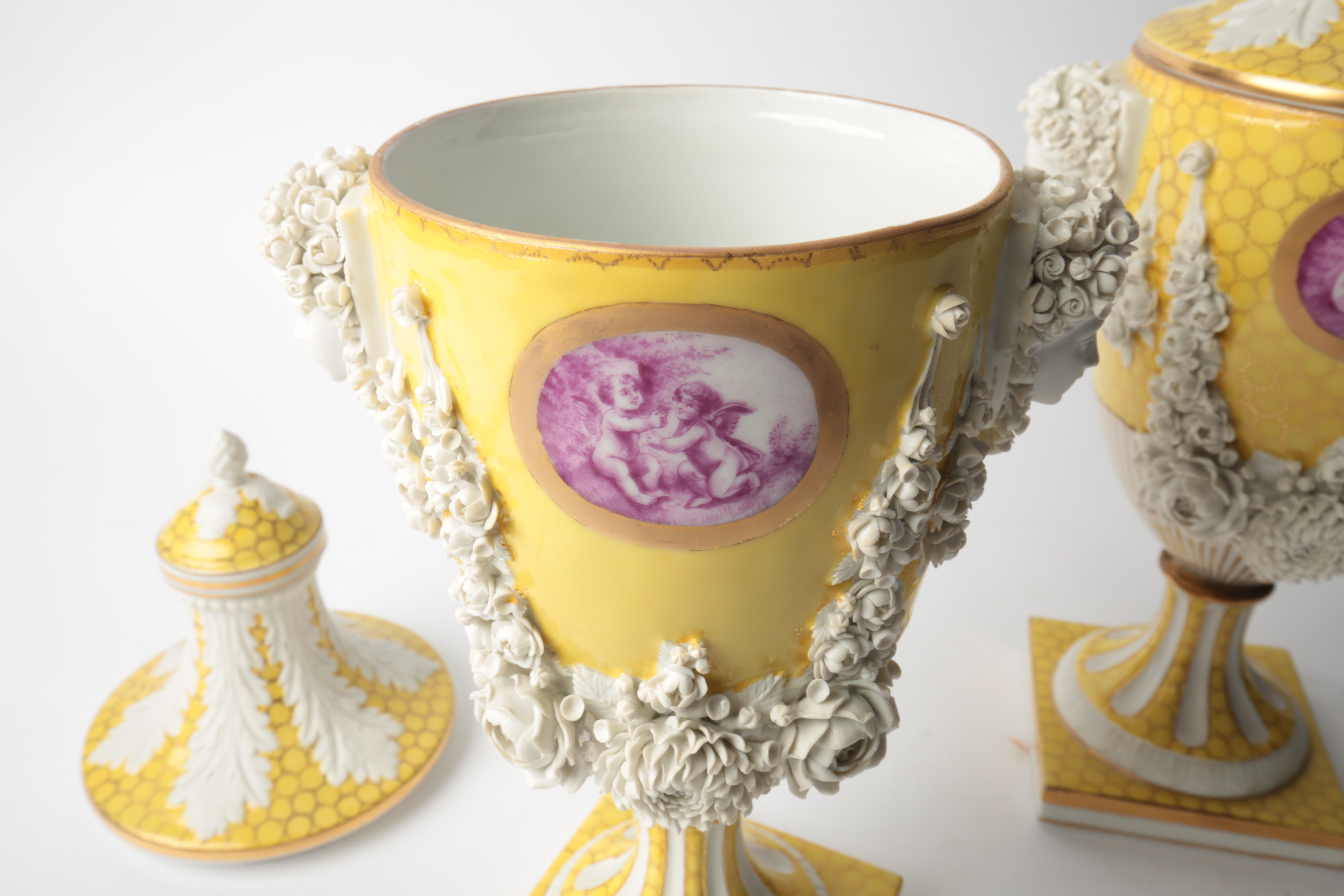 Pair of Carl Thieme Saxonian Porcelain Factory Urns