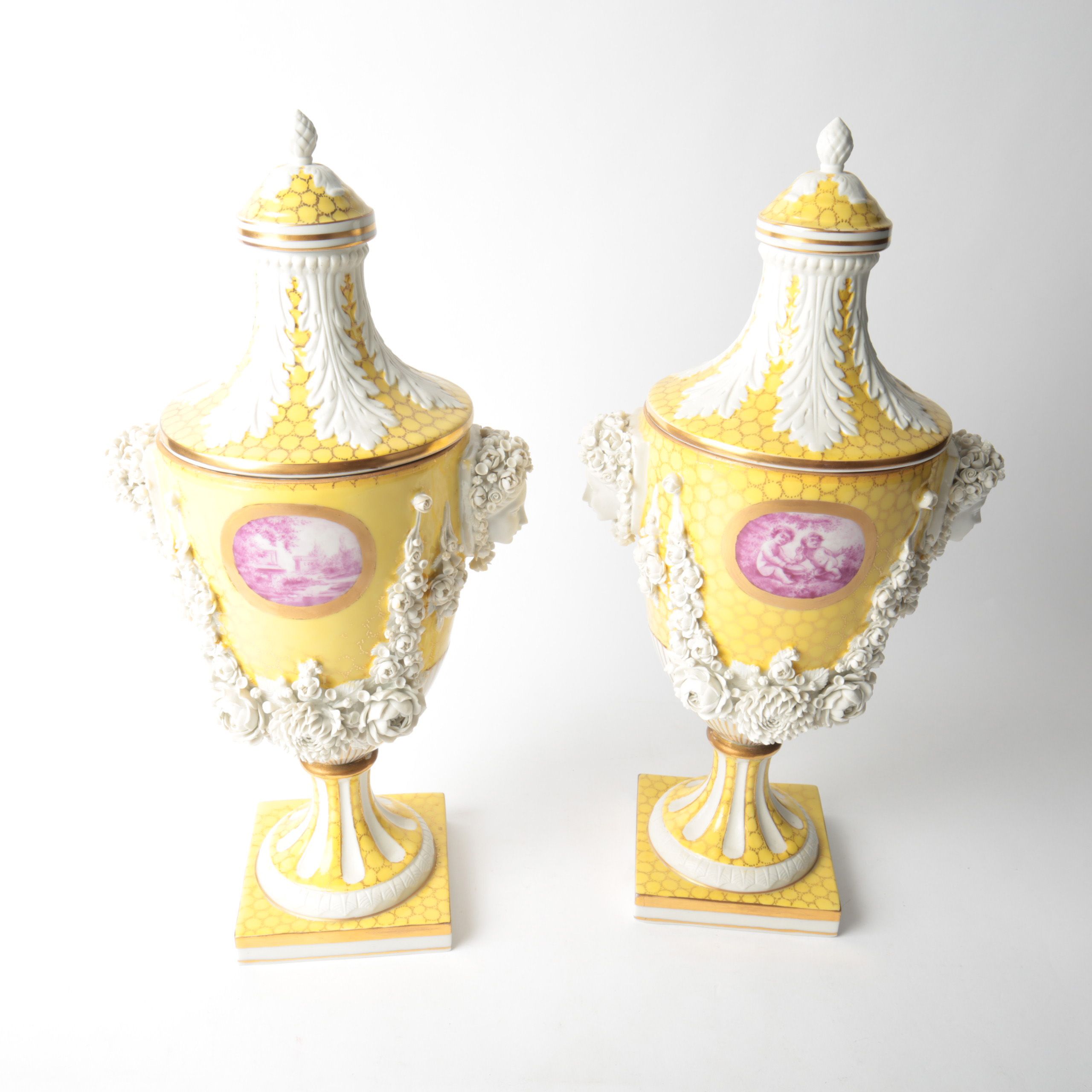 Pair of Carl Thieme Saxonian Porcelain Factory Urns