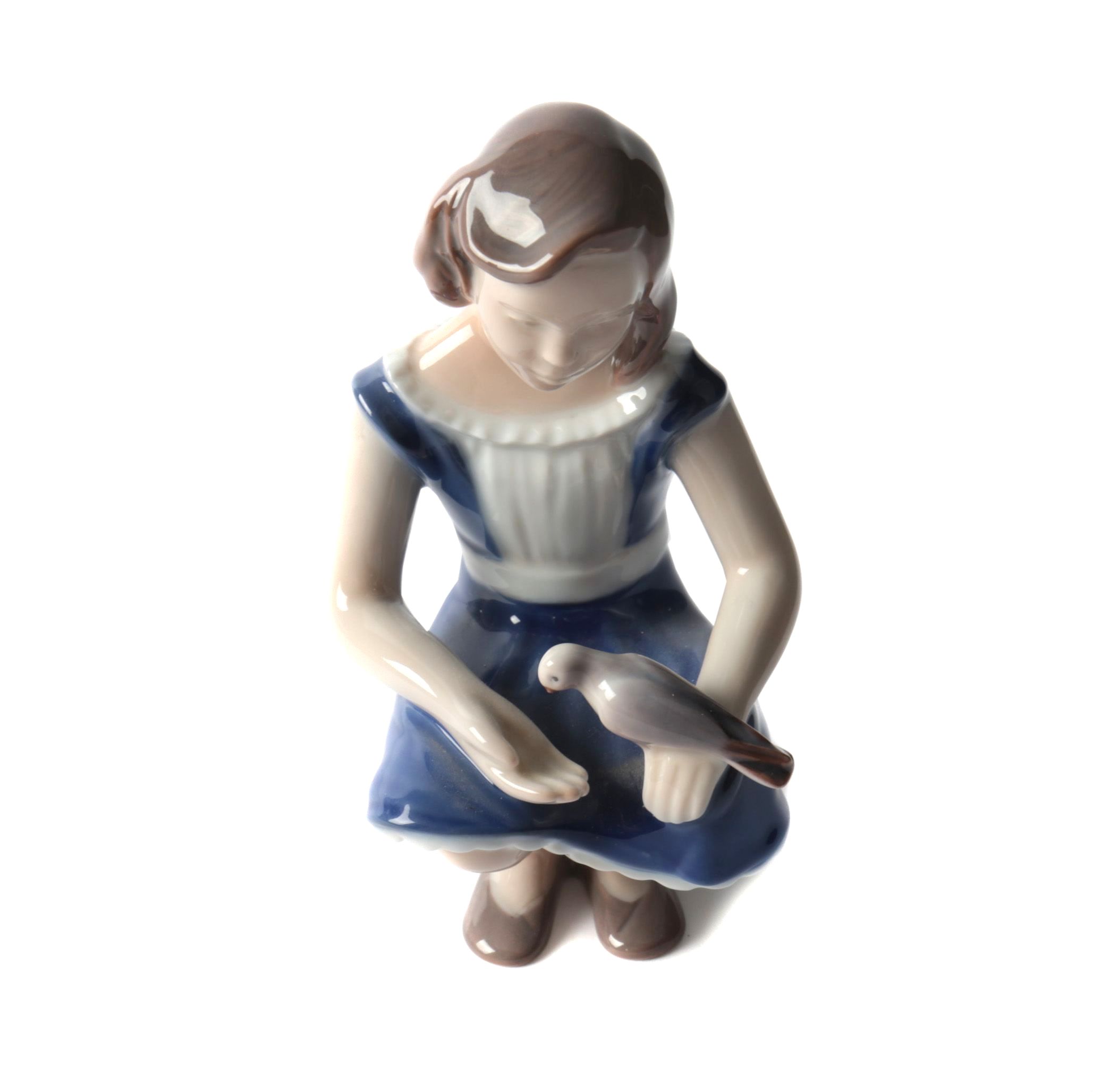 Bing & Grøndahl Danish Porcelain Figurine of a Girl with Dove