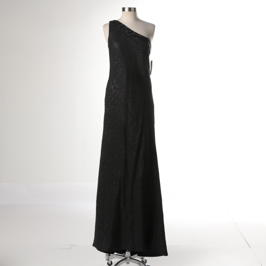 Carmen Marc Valvo Black One-Shoulder Evening Dress