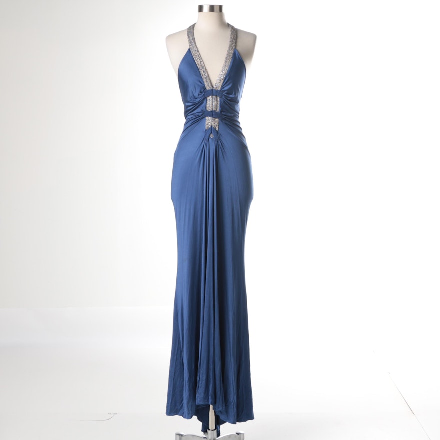 Roberto Cavalli Rhinestone Neckline Evening Dress