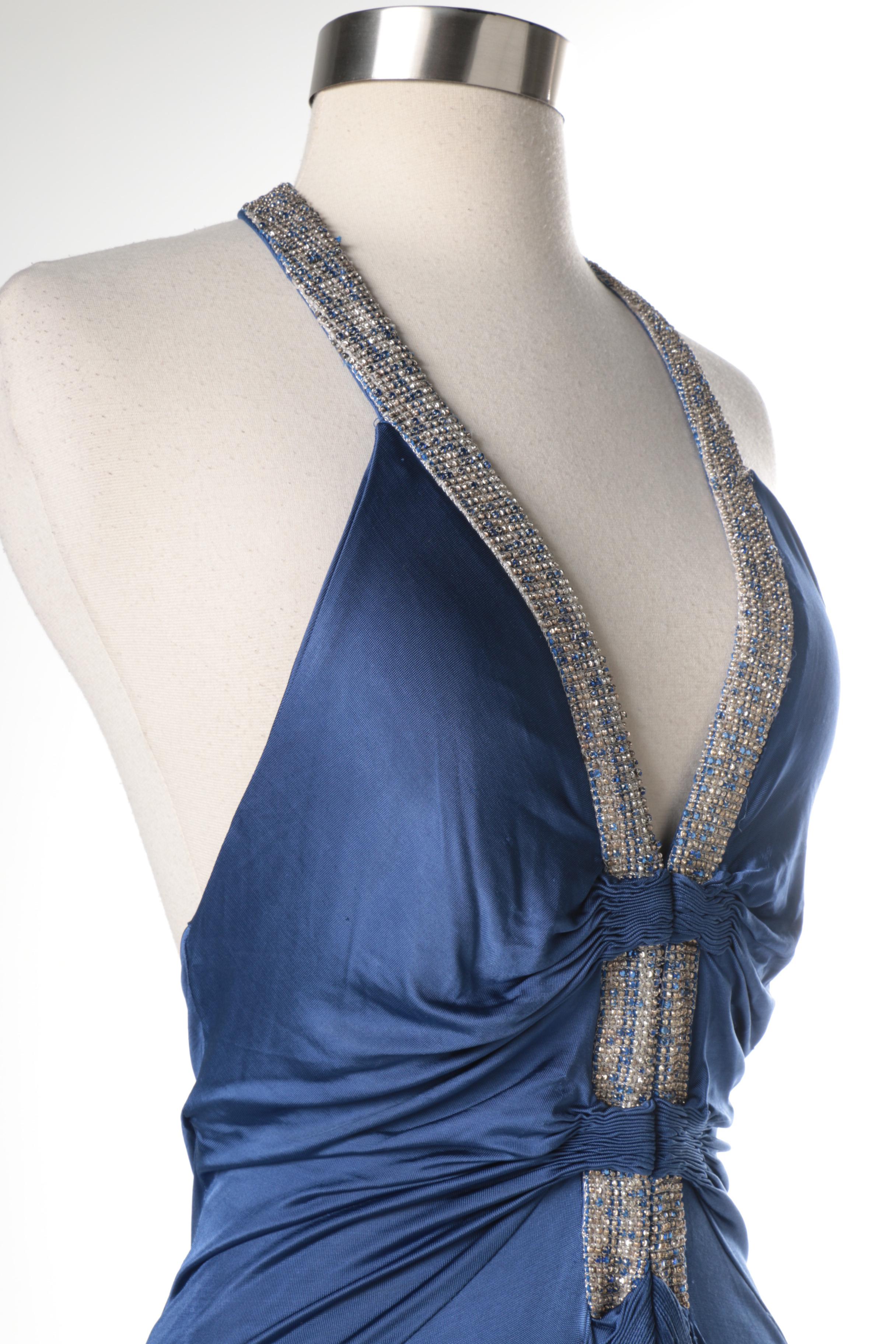 Roberto Cavalli Rhinestone Neckline Evening Dress