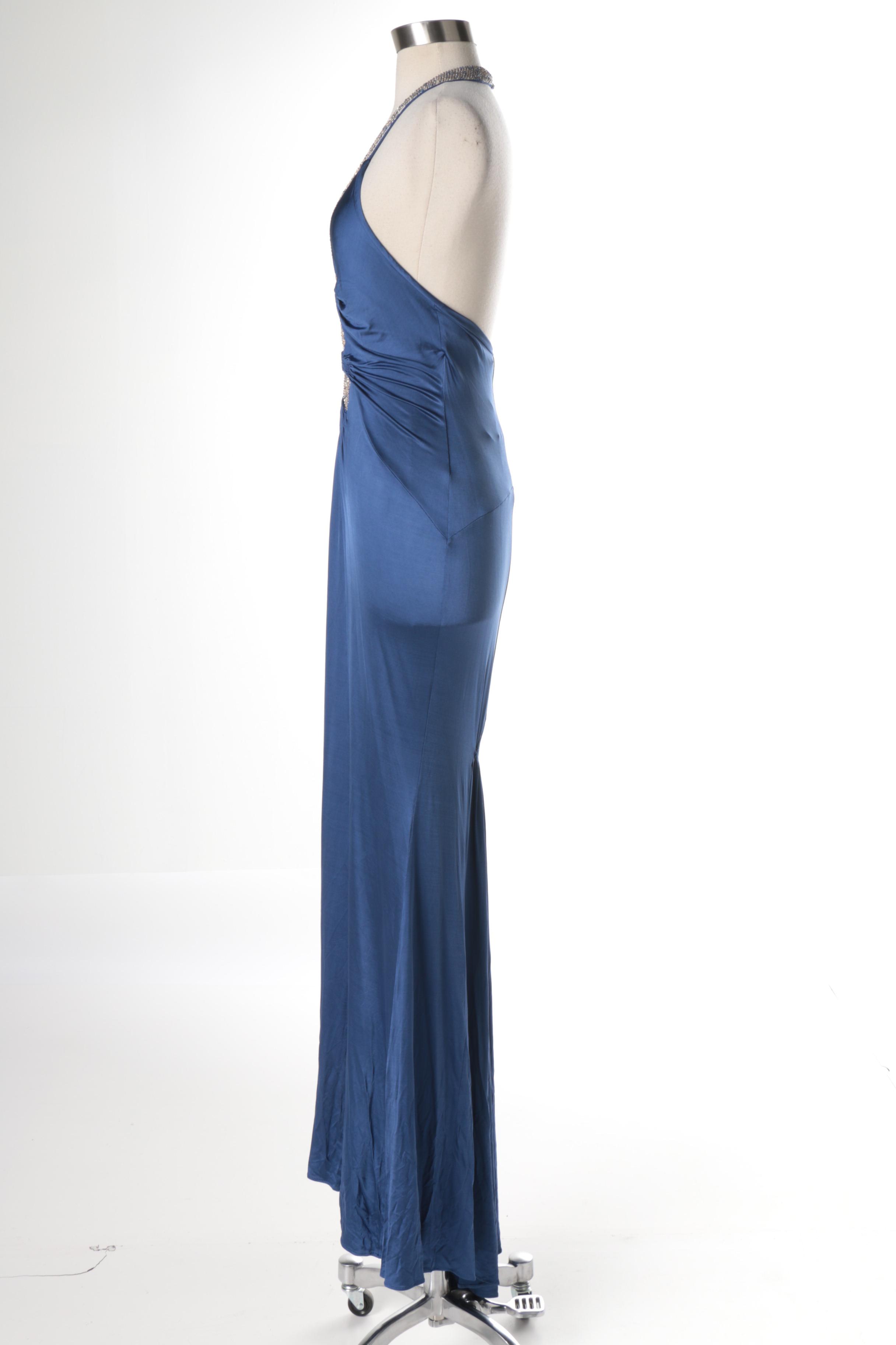 Roberto Cavalli Rhinestone Neckline Evening Dress
