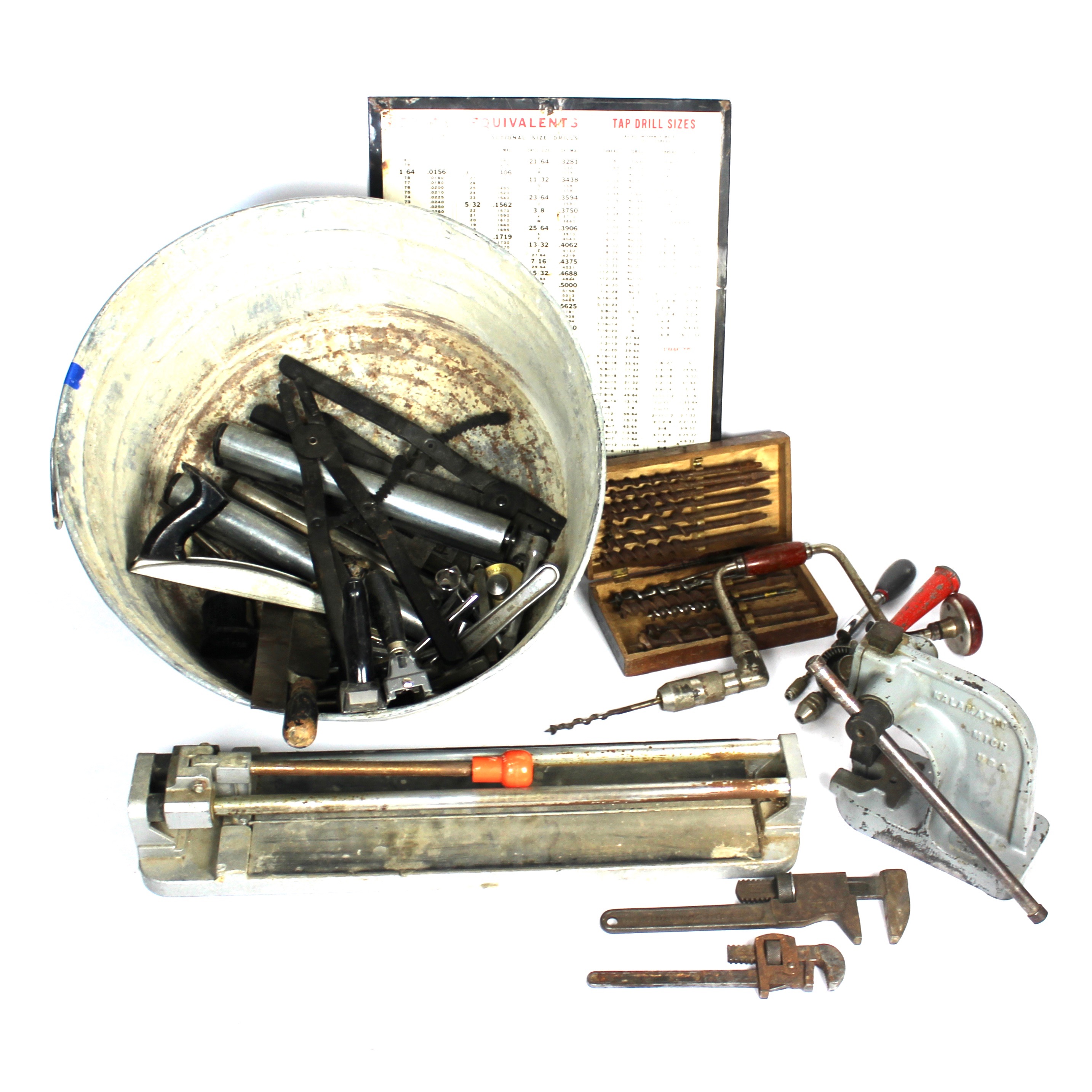 Vintage Tools Including an Arbor Press and Tile Cutter