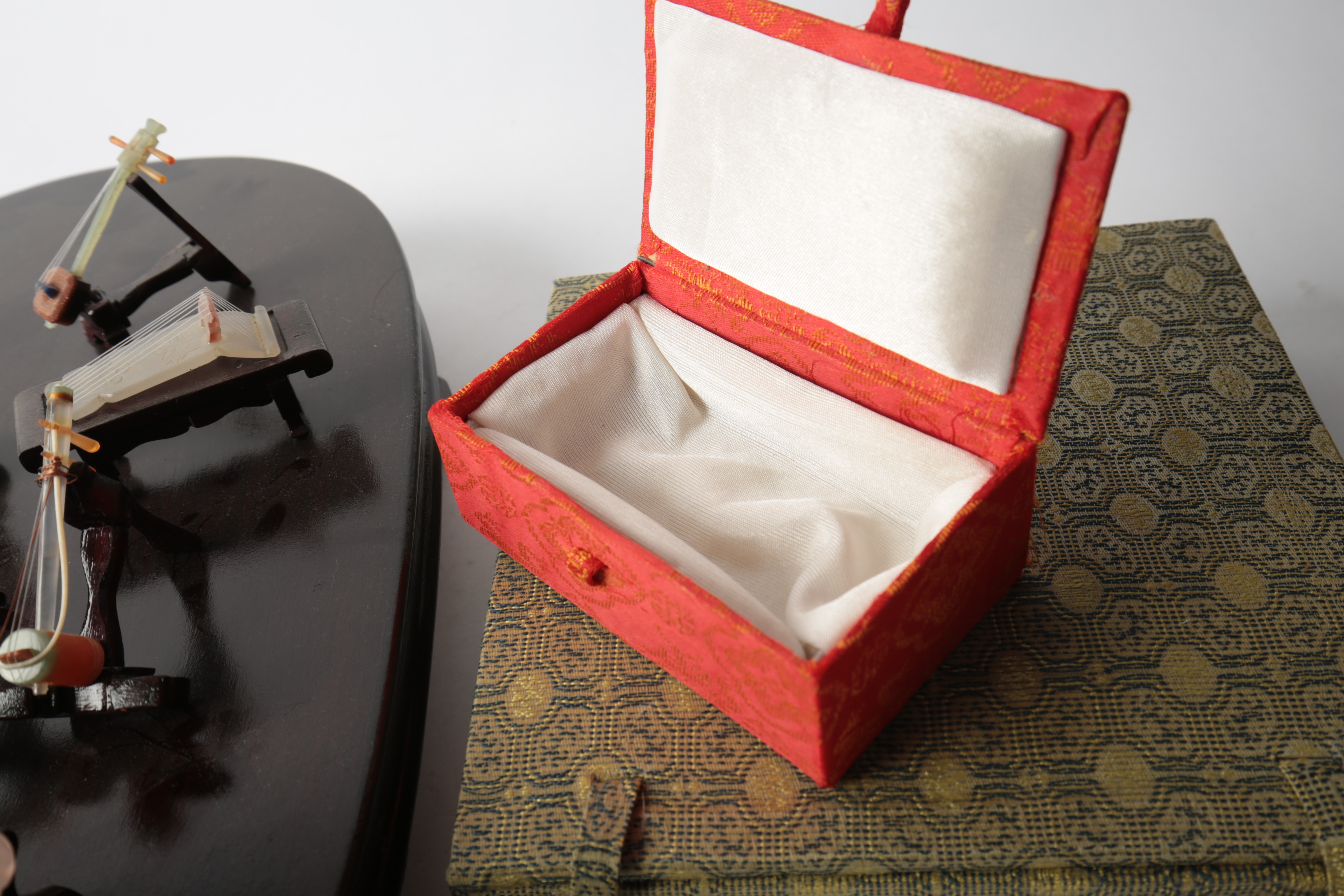 Carved Stone Japanese Miniature Instruments with Stand