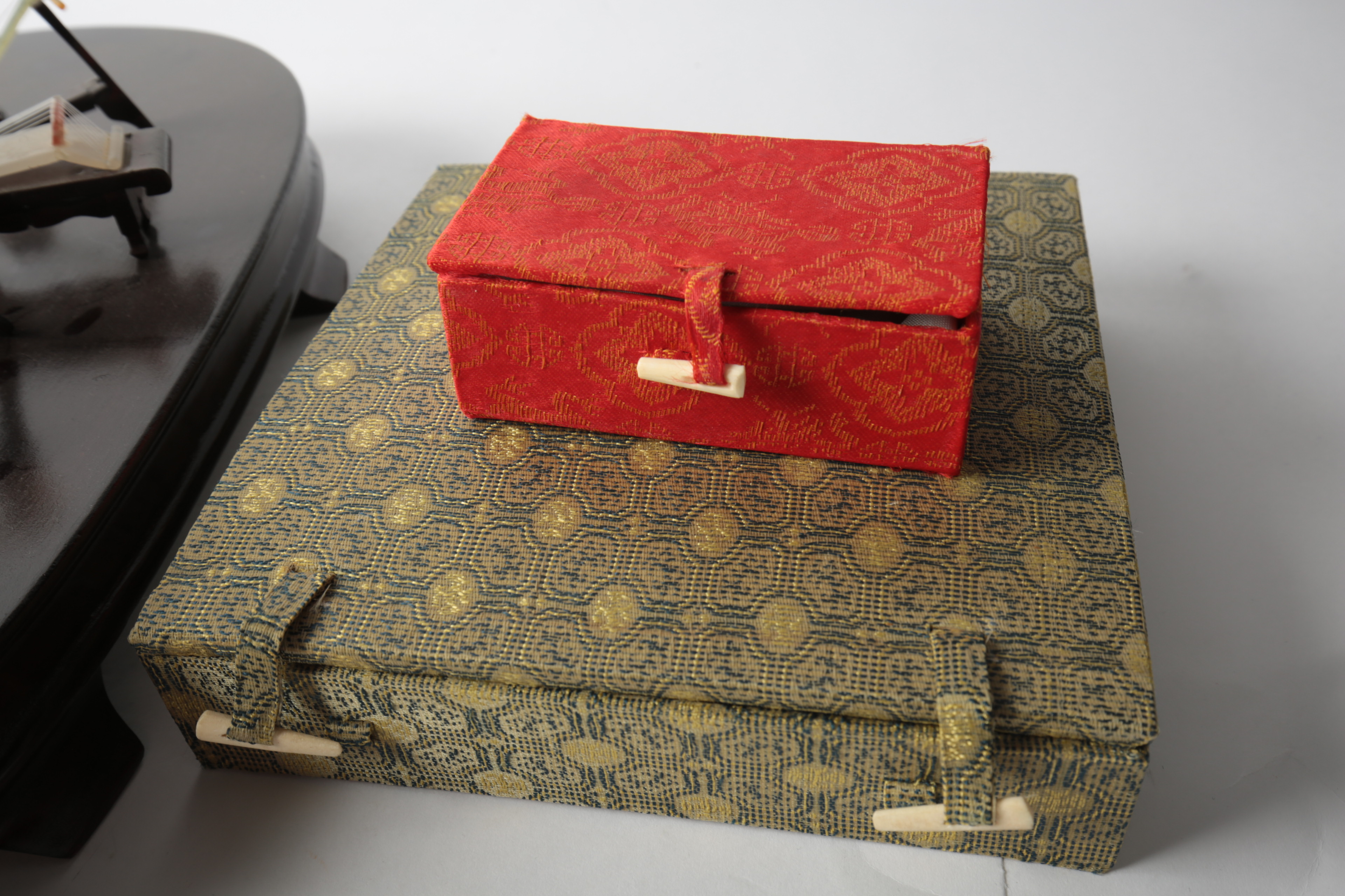 Carved Stone Japanese Miniature Instruments with Stand