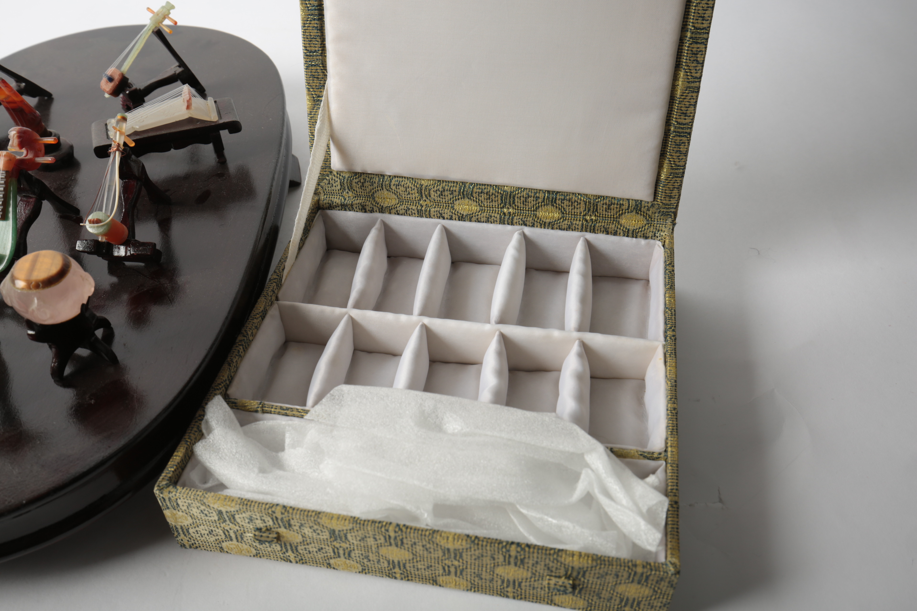 Carved Stone Japanese Miniature Instruments with Stand