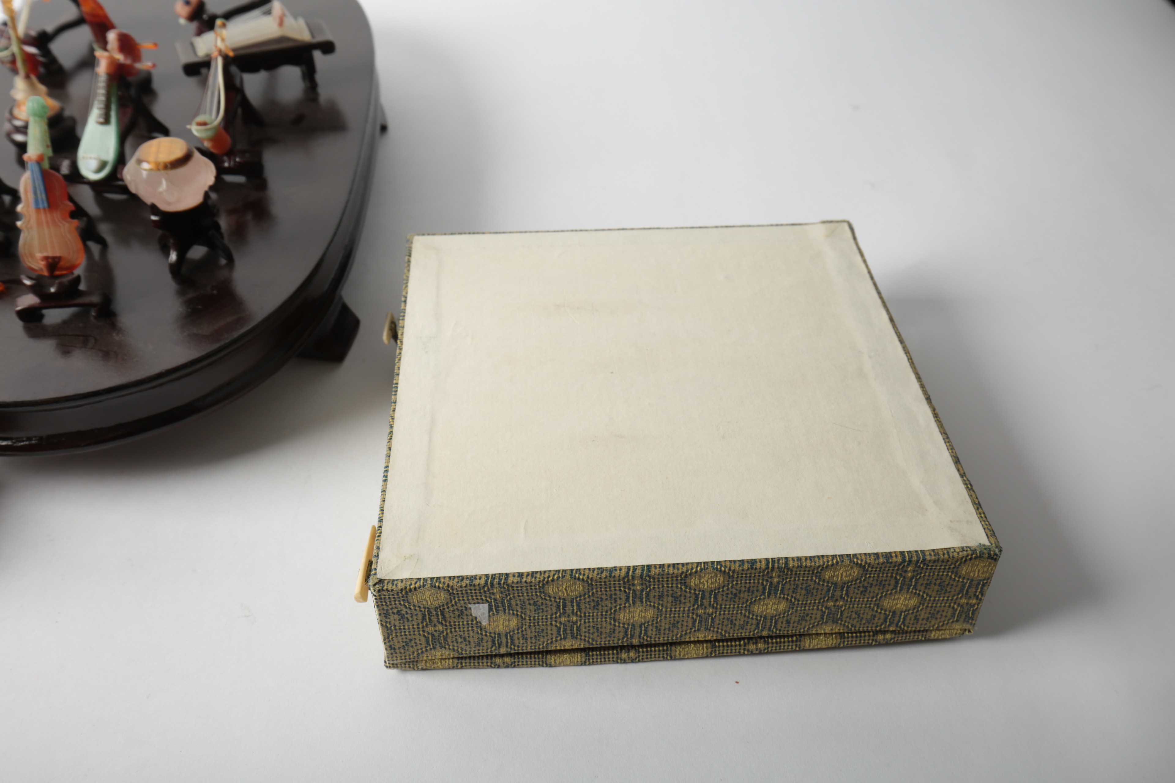 Carved Stone Japanese Miniature Instruments with Stand