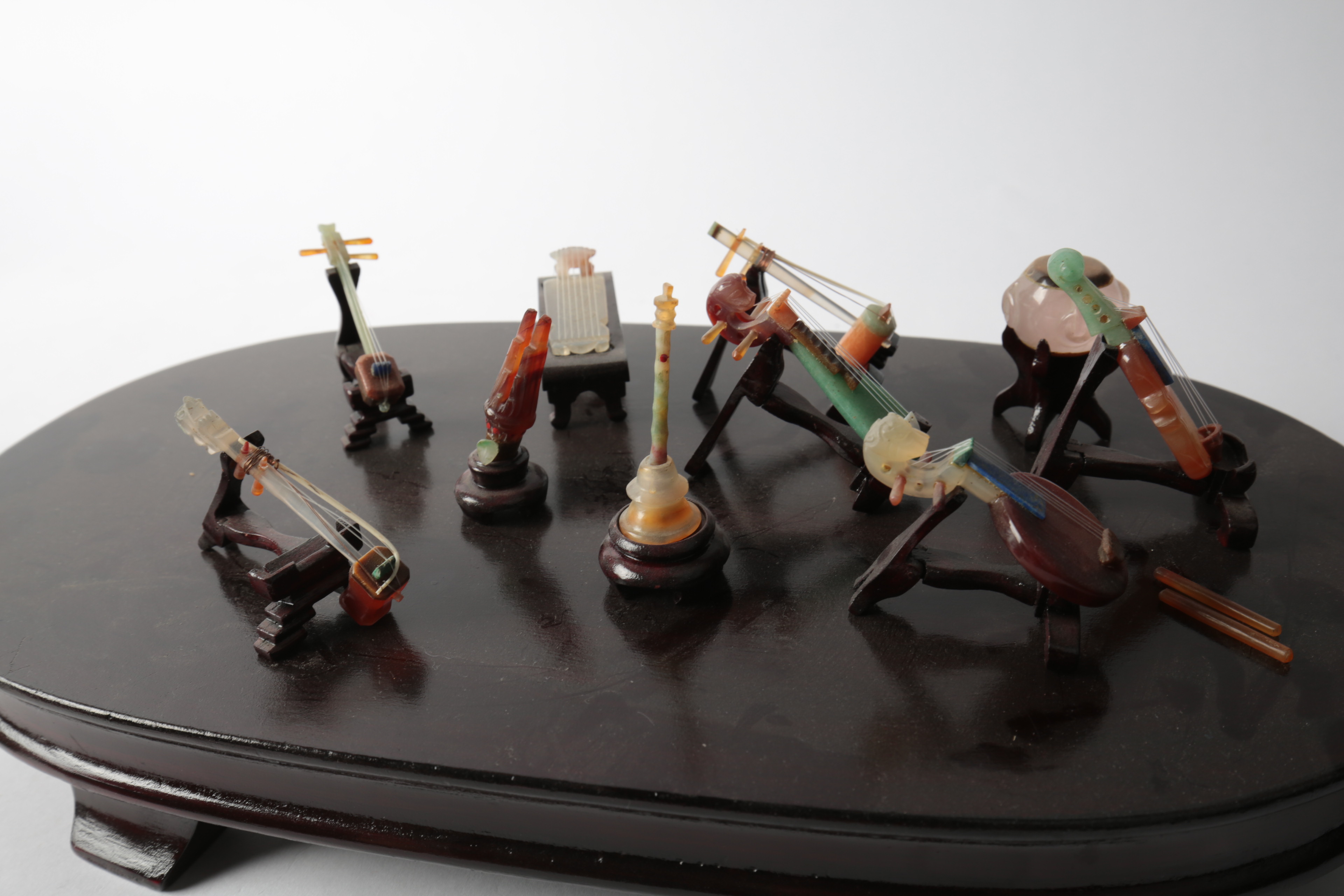 Carved Stone Japanese Miniature Instruments with Stand