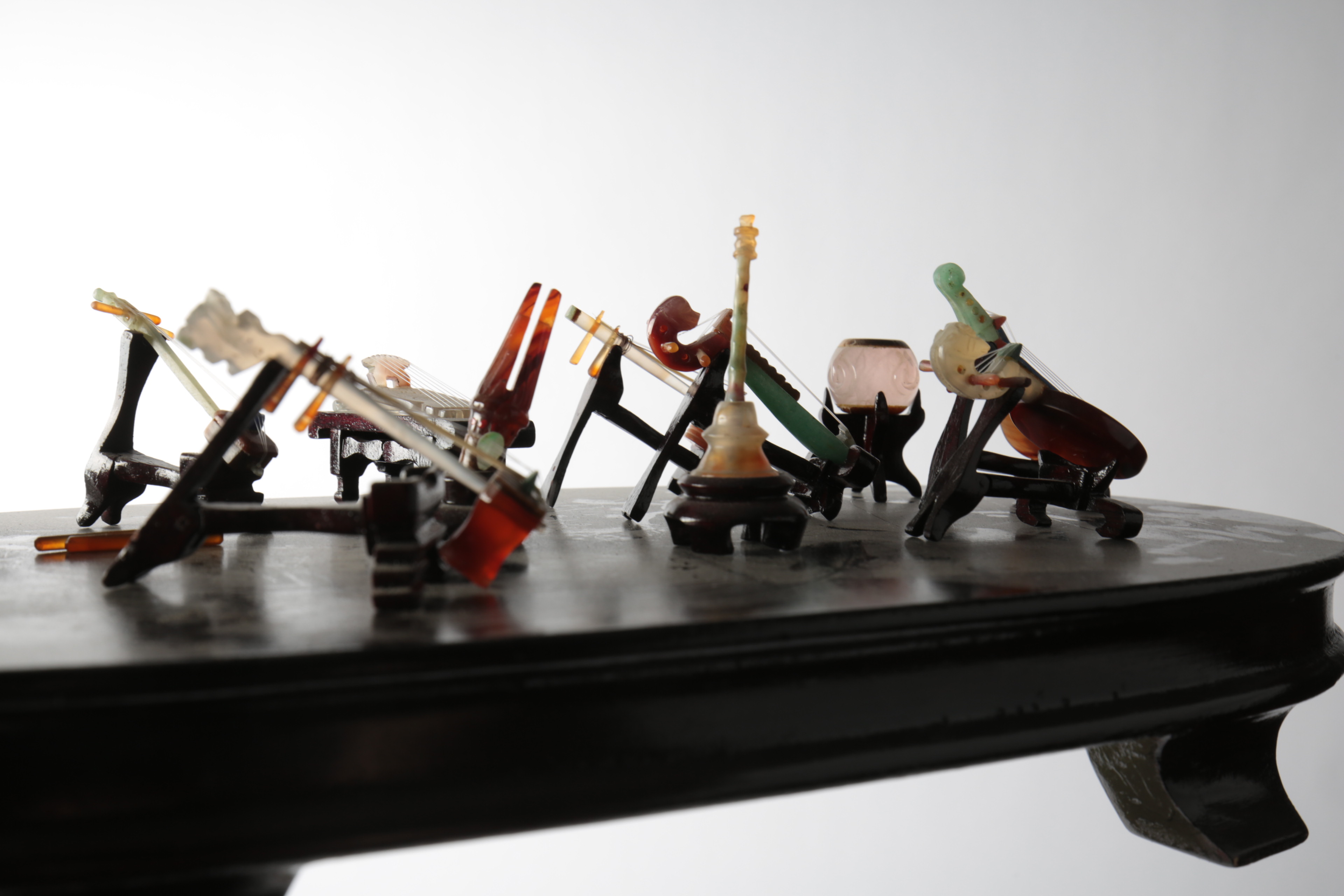 Carved Stone Japanese Miniature Instruments with Stand